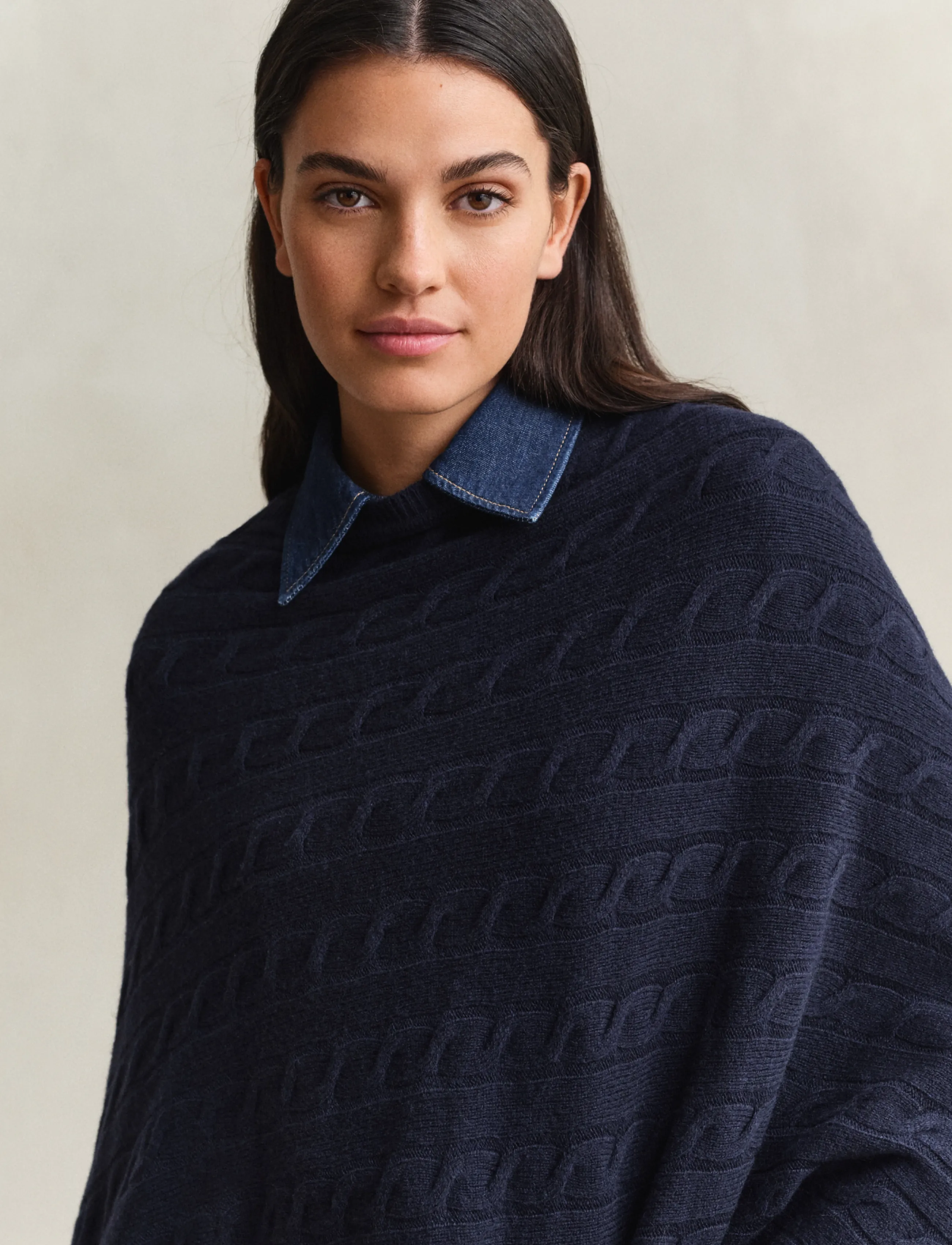 Gant - WOOL CABLE PONCHO - vinterjakker - evening blue - 5