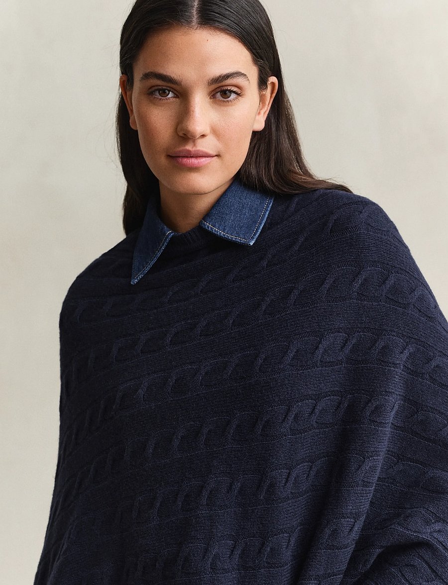Gant - WOOL CABLE PONCHO - vinterjakker - evening blue - 5