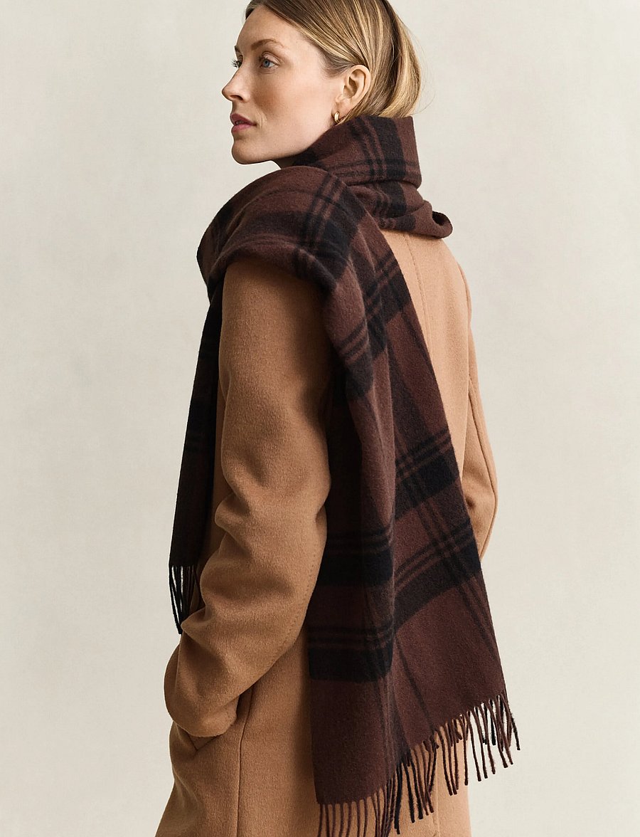 Gant - CHECK WOOL SCARF - deep brown - 1