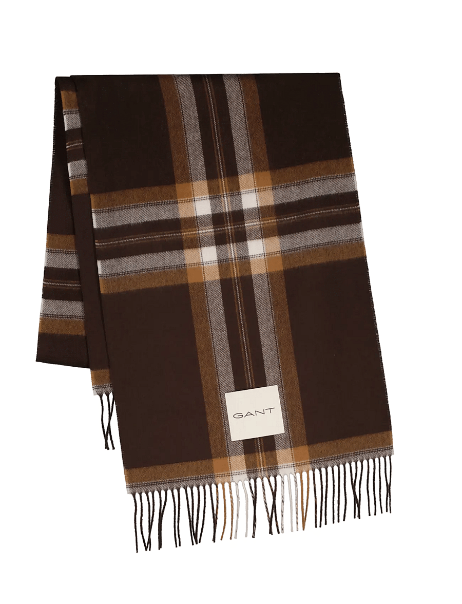 Gant - TARTAN CHECK WOOL SCARF - deep brown - 0
