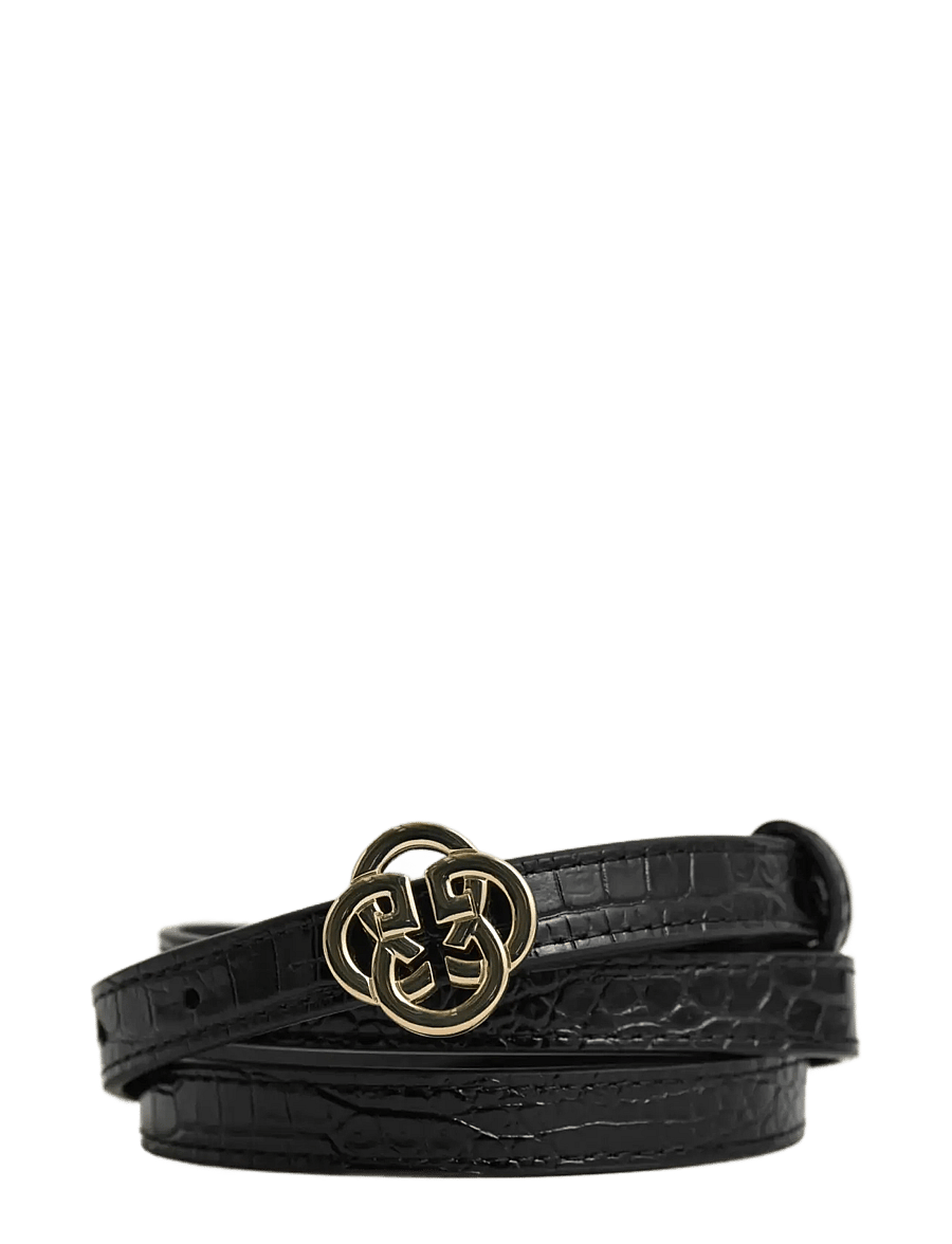 Gant - MONOGRAM BUCKLE SLIM CROCO BELT - læderbælter - black - 0