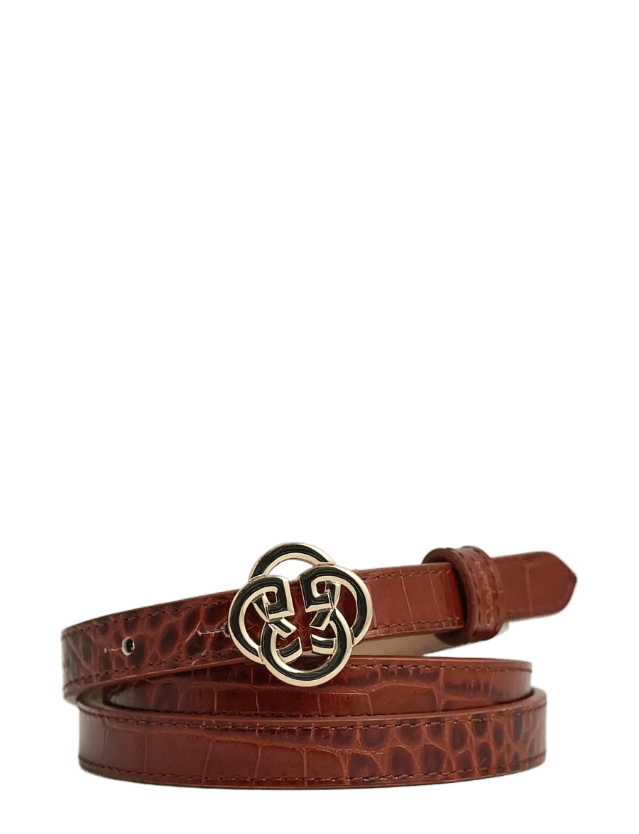 Gant - MONOGRAM BUCKLE SLIM CROCO BELT - läderskärp - cognac - 0