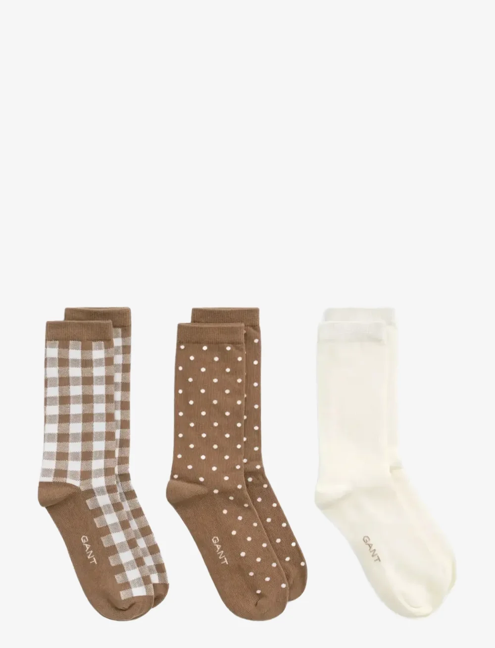 GANT - DOT AND GINGHAM CHECK SOCKS 3-PACK - vanliga strumpor - warm khaki - 0