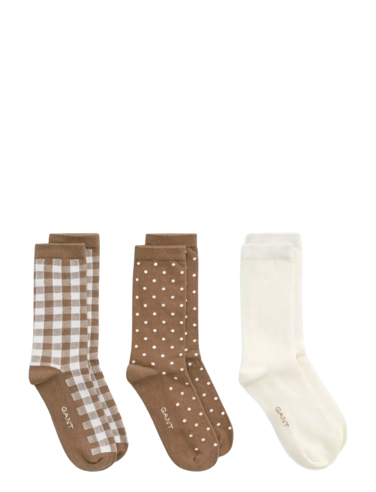 Gant DOT AND GINGHAM CHECK SOCKS 3-PACK - Skarpety - WARM KHAKI / multi
