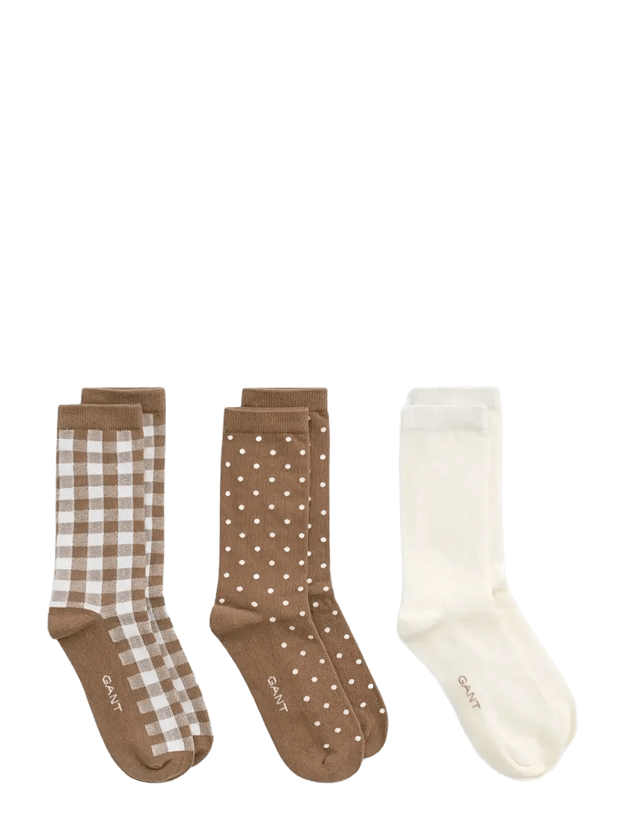 Gant - DOT AND GINGHAM CHECK SOCKS 3-PACK - warm khaki - 0