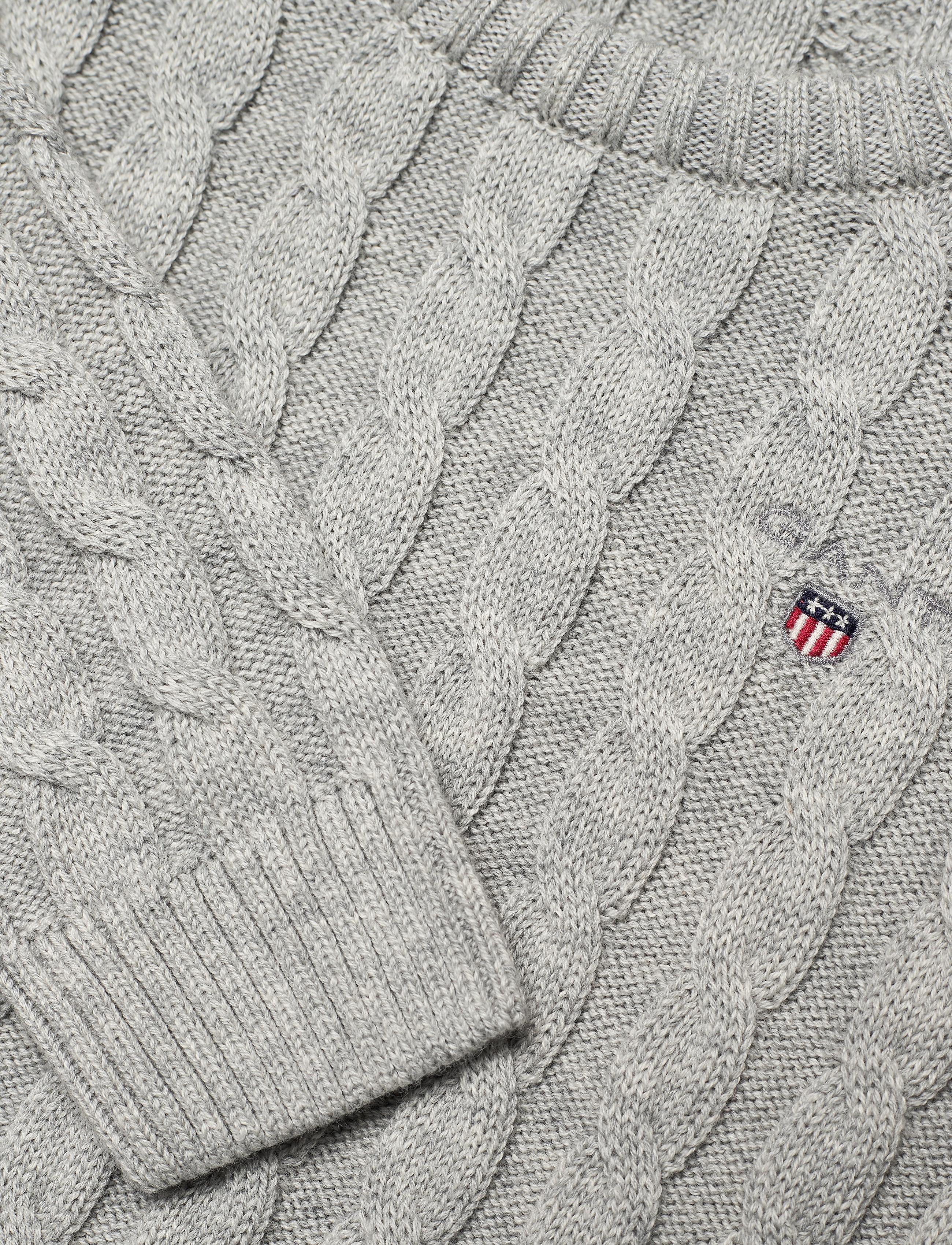 GANT - D1. COTTON CABLE CREW - light grey melange - 2