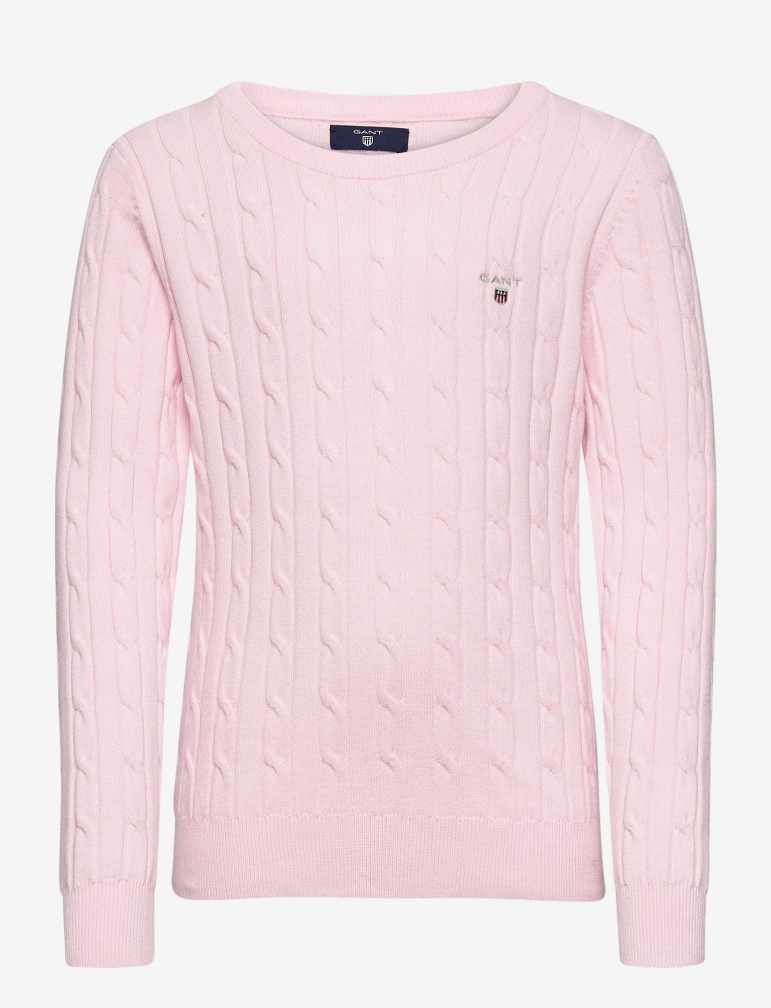 GANT - D1. STRETCH COTTON CABLE CREW - light pink - 0