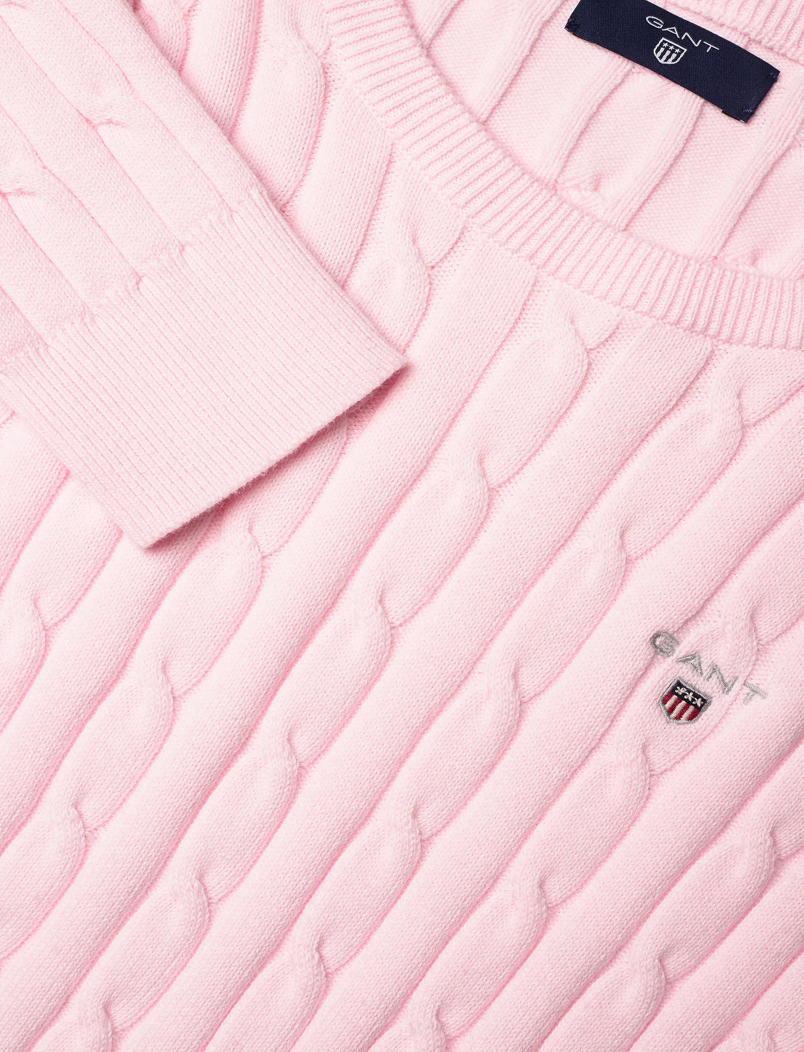 GANT - D1. STRETCH COTTON CABLE CREW - light pink - 2