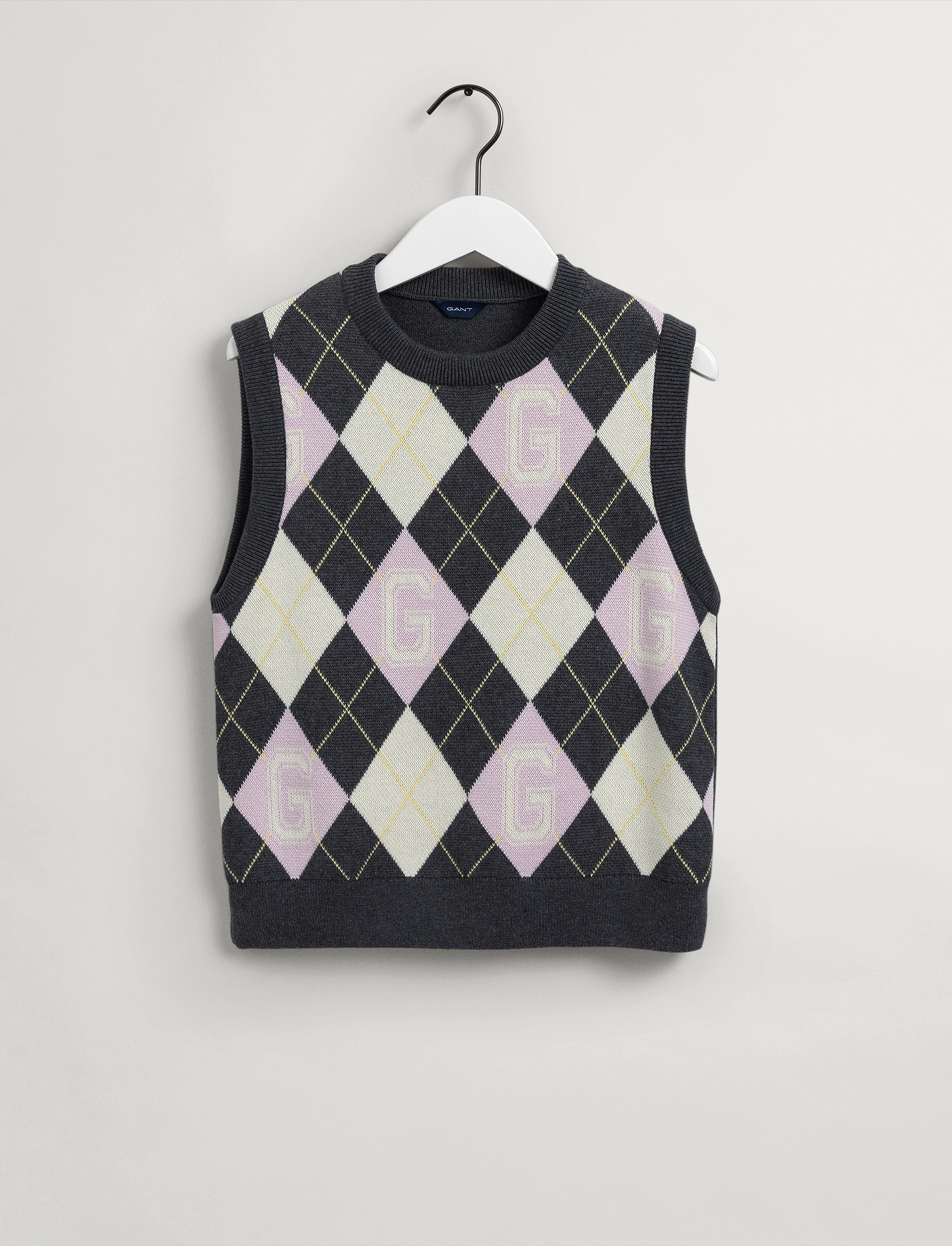 GANT - D2. ARGYLE KNIT VEST - dk charcoal melange - 2