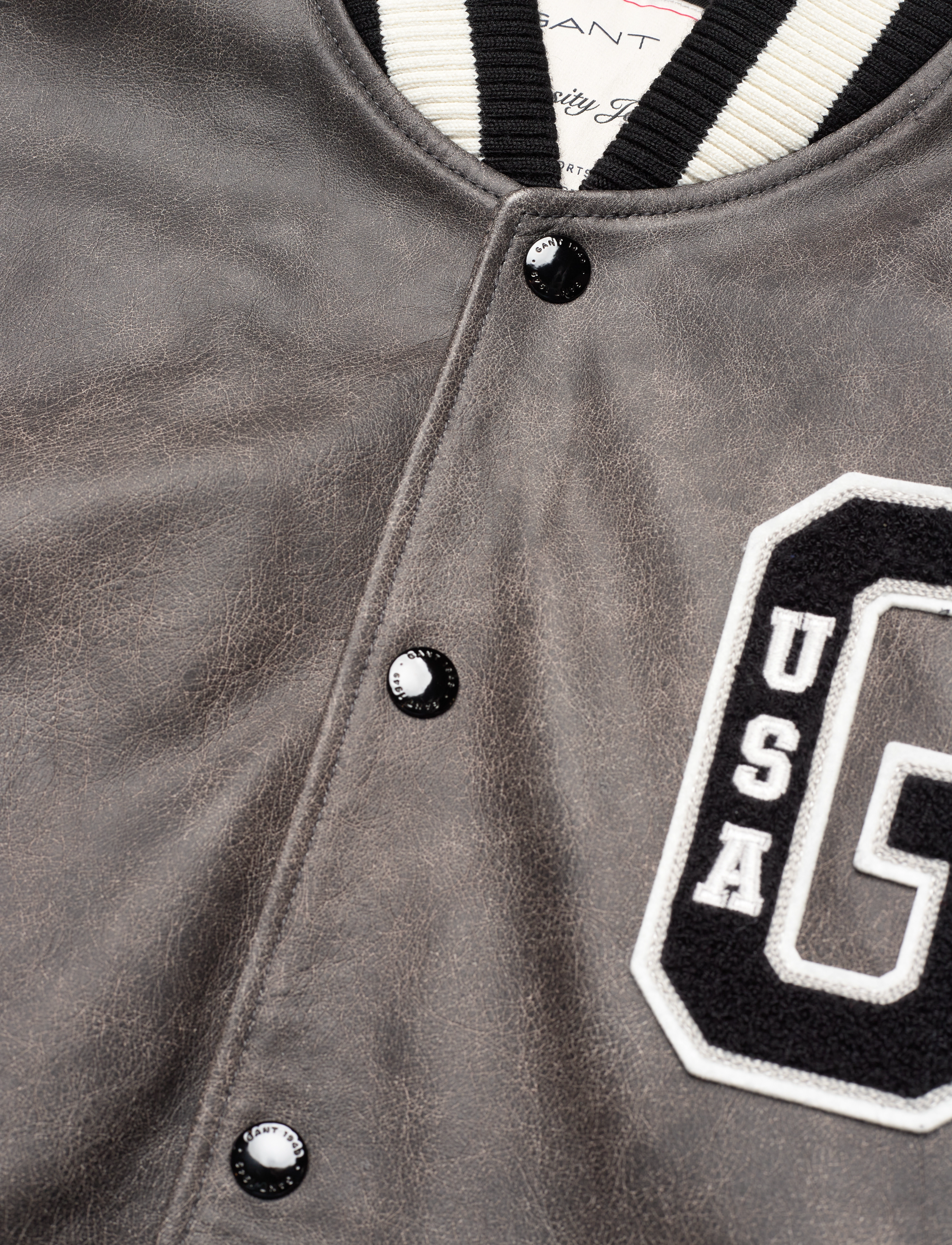 GANT - D1. LEATHER GANT VARSITY JACKET - graphite - 2