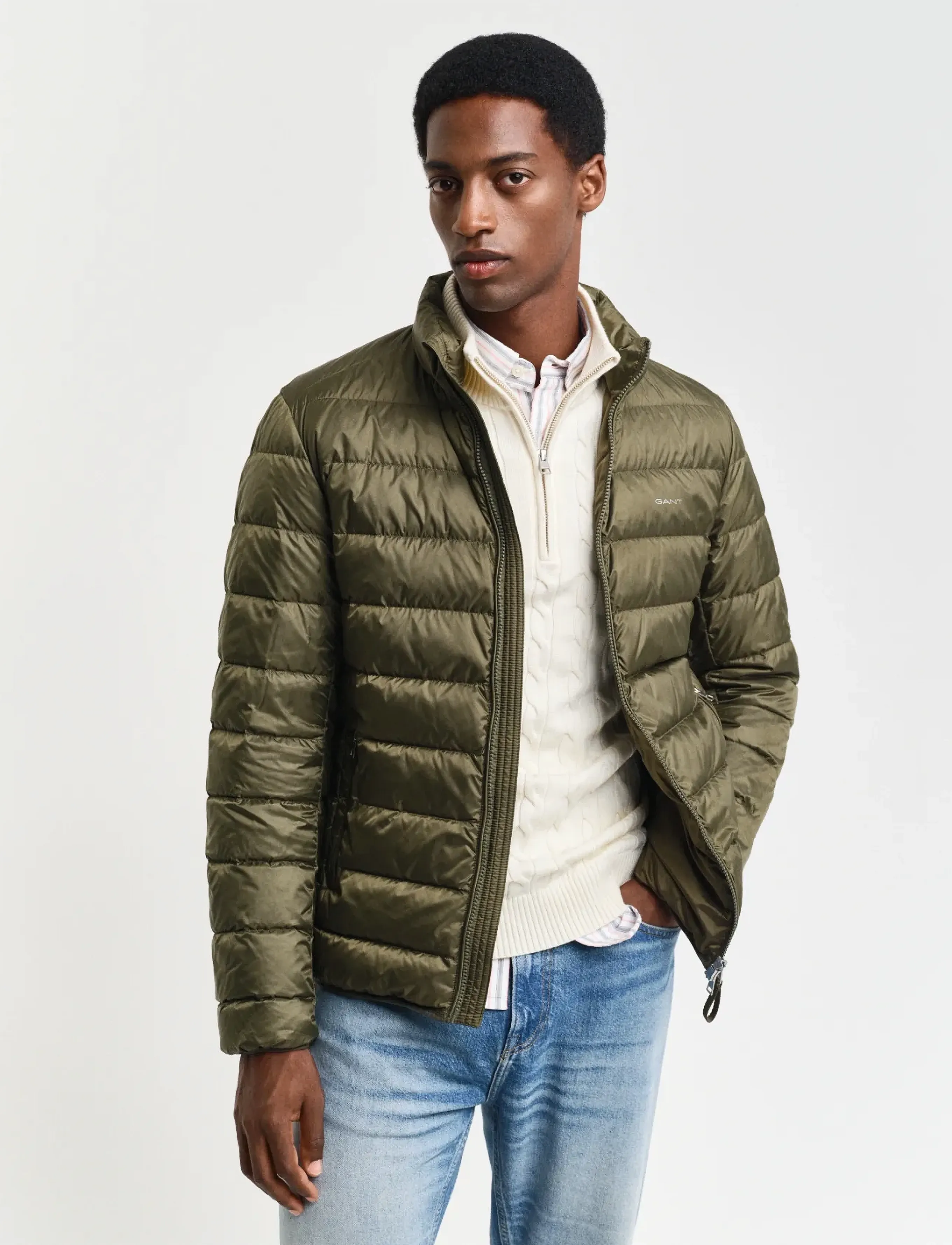 Gant Light Down Jacket, XL, Jackets, Khakigrün - Padded Männerswear