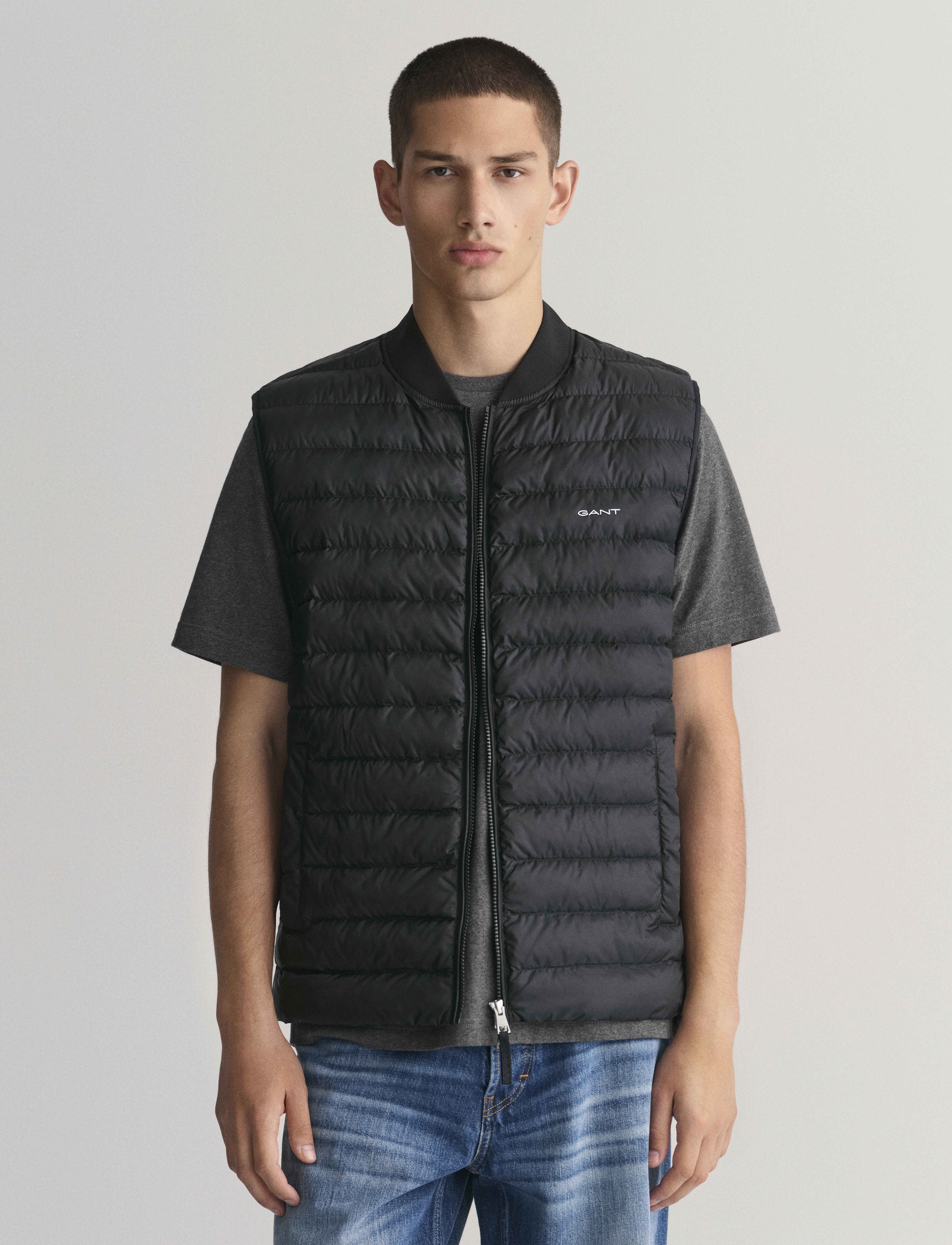 Gant Light Padded Bomber Vest, XL, Black, Overtøj > Veste, Herre