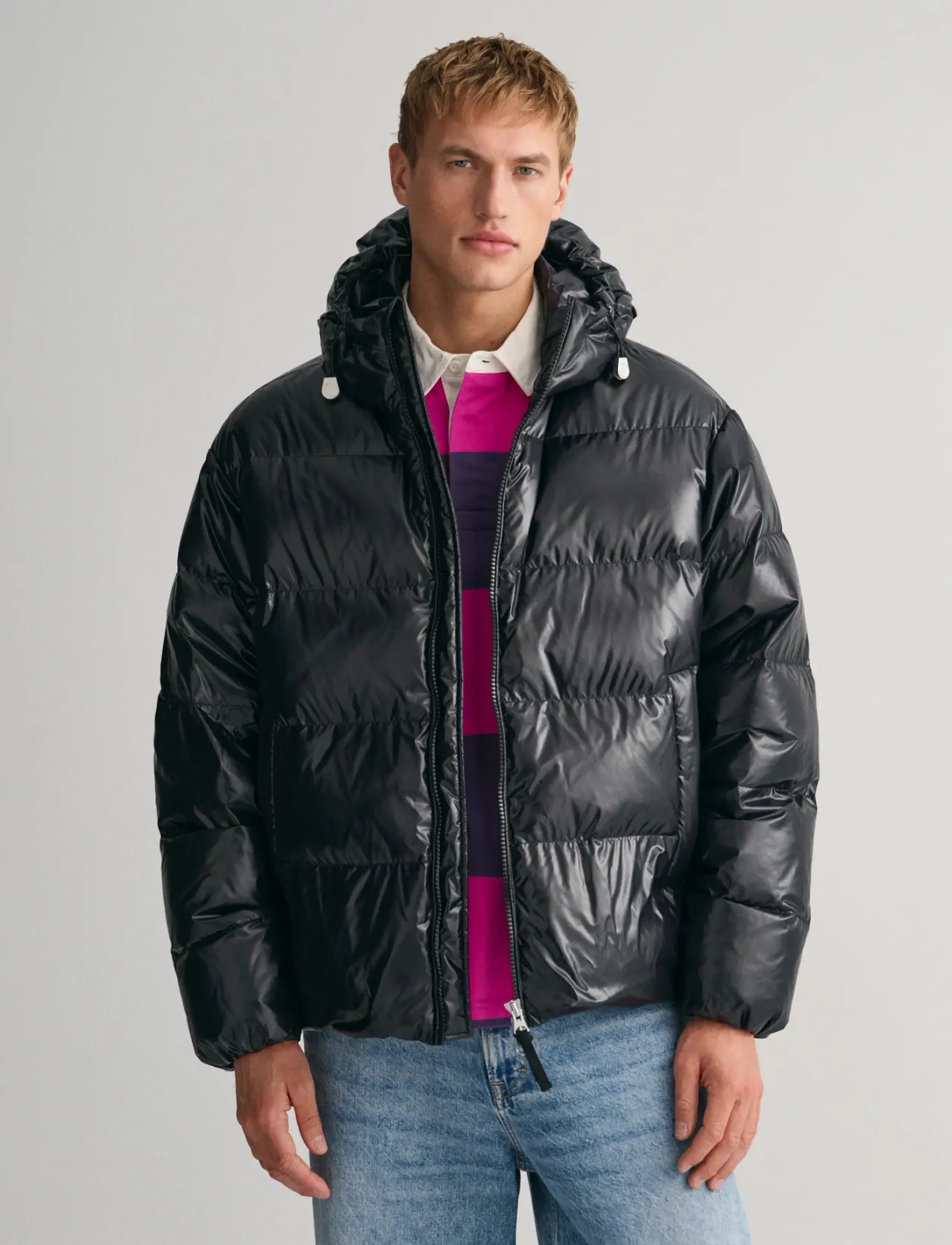 Gant Oversized Shiny Down Puffer Jacket, L, Black, Jakker > Vatterede Jakker, Herre
