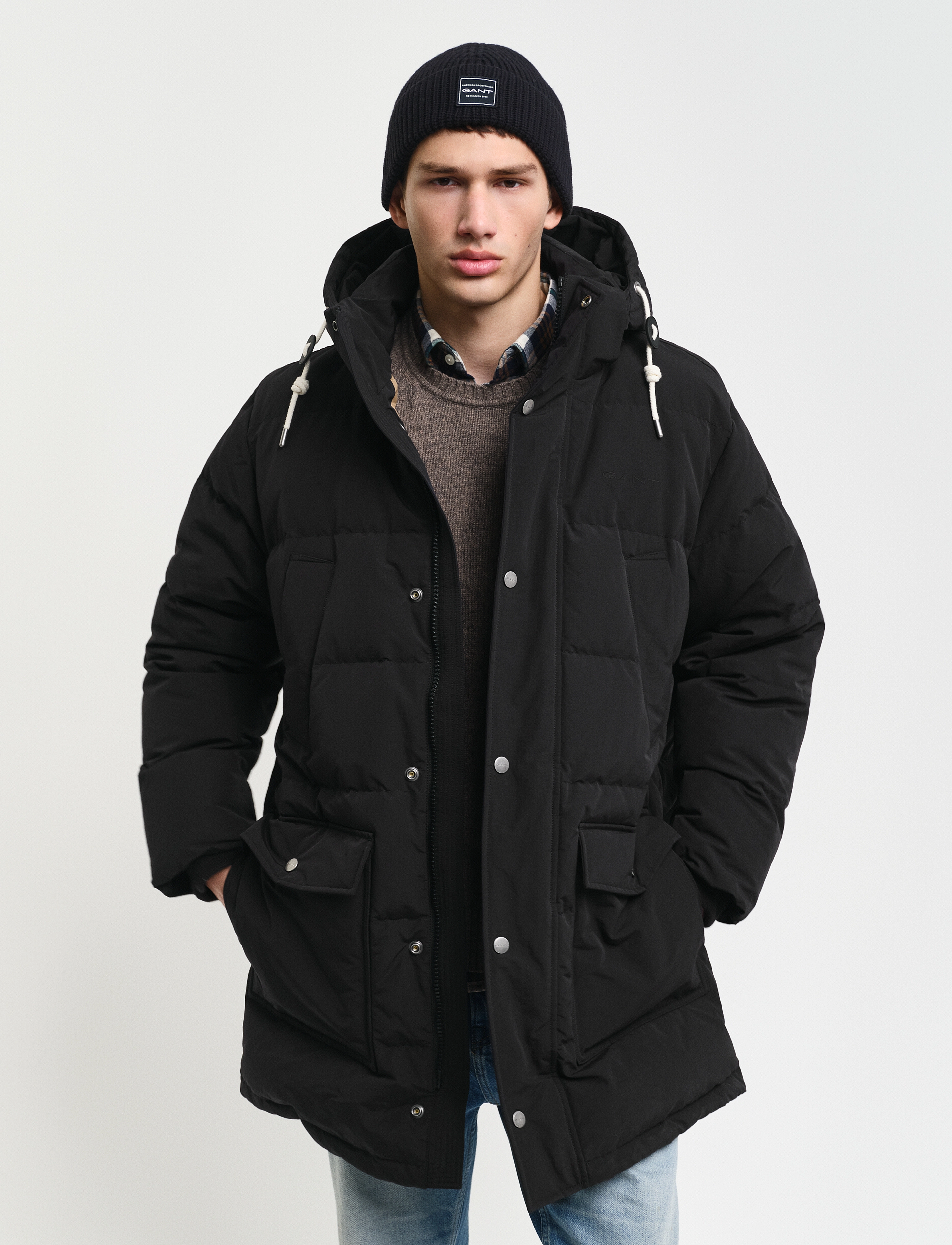 Gant HEAVY DOWN MID LENGTH JACKET - Voodriga jakid - EBONY BLACK / black