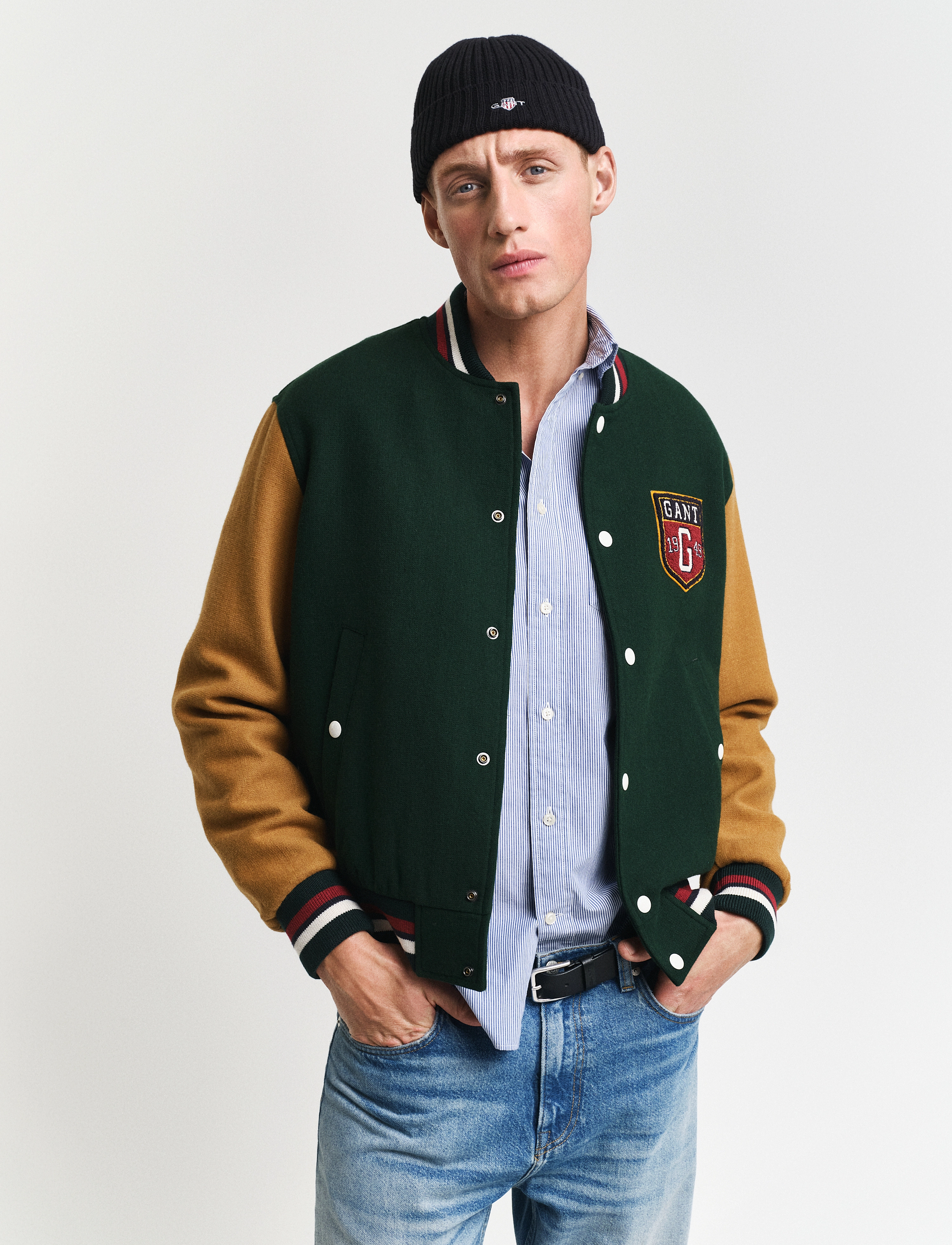 Gant WOOL BLEND VARSITY JACKET - Jacken - TARTAN GREEN / green