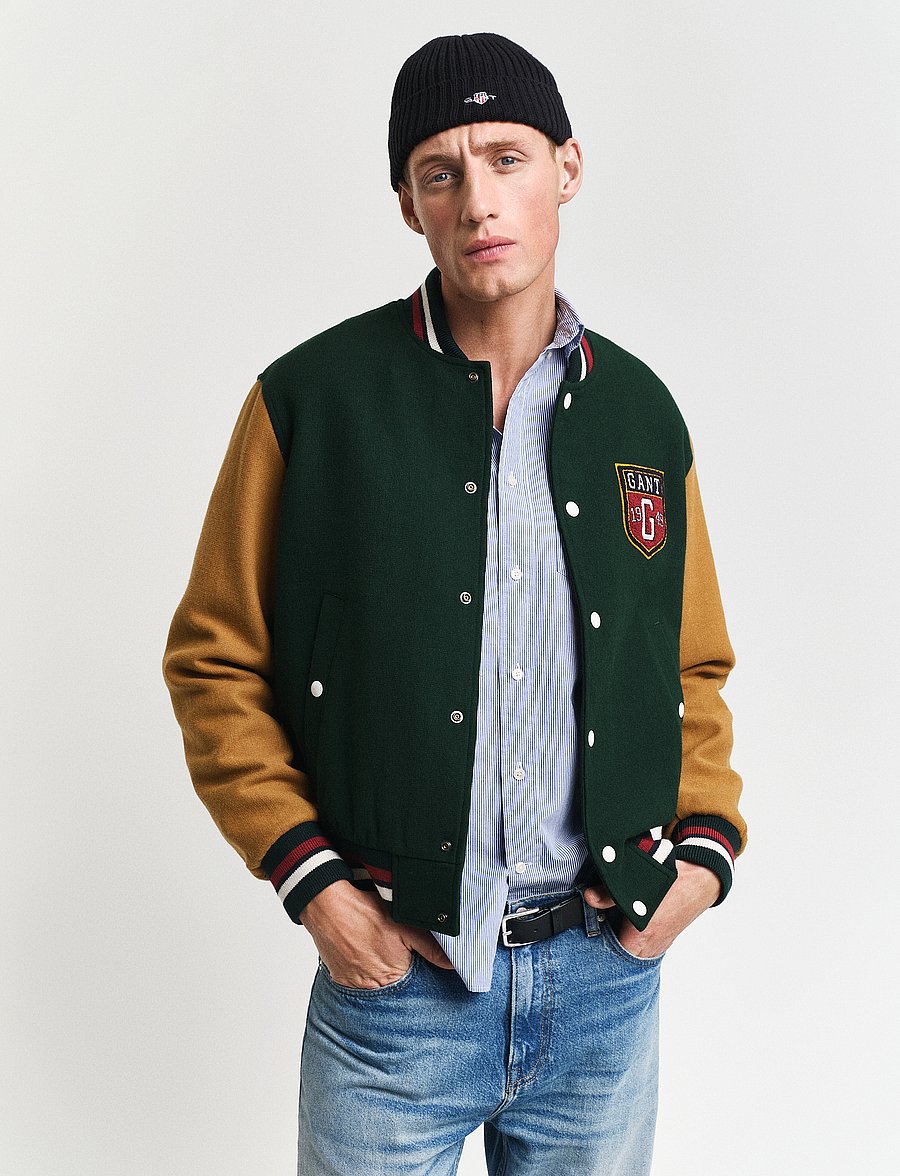 Gant - WOOL BLEND VARSITY JACKET - tartan green - 0