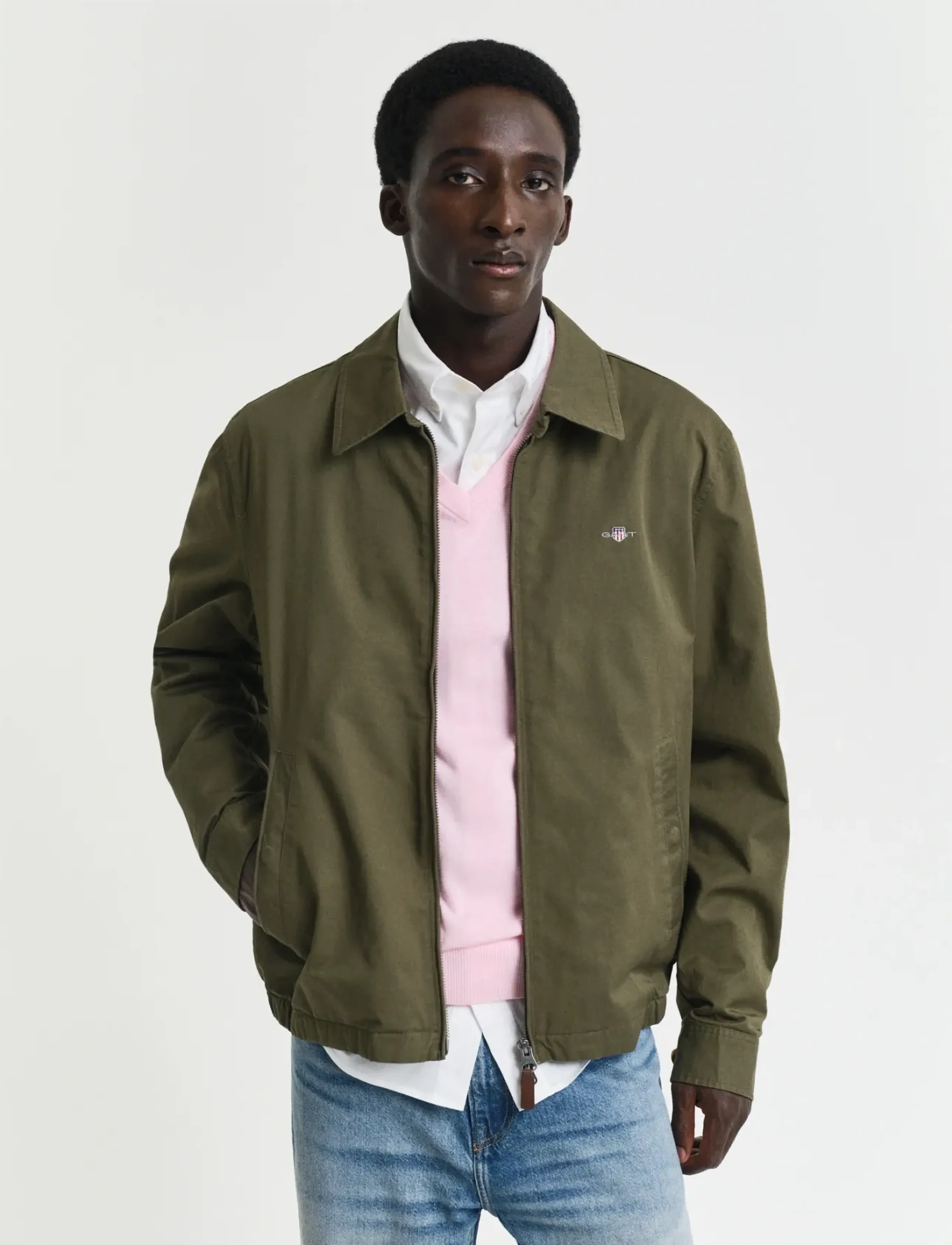 Gant Cotton Windcheater Jacket, Mænd, Vindjakke, Kakigrøn, Str: S