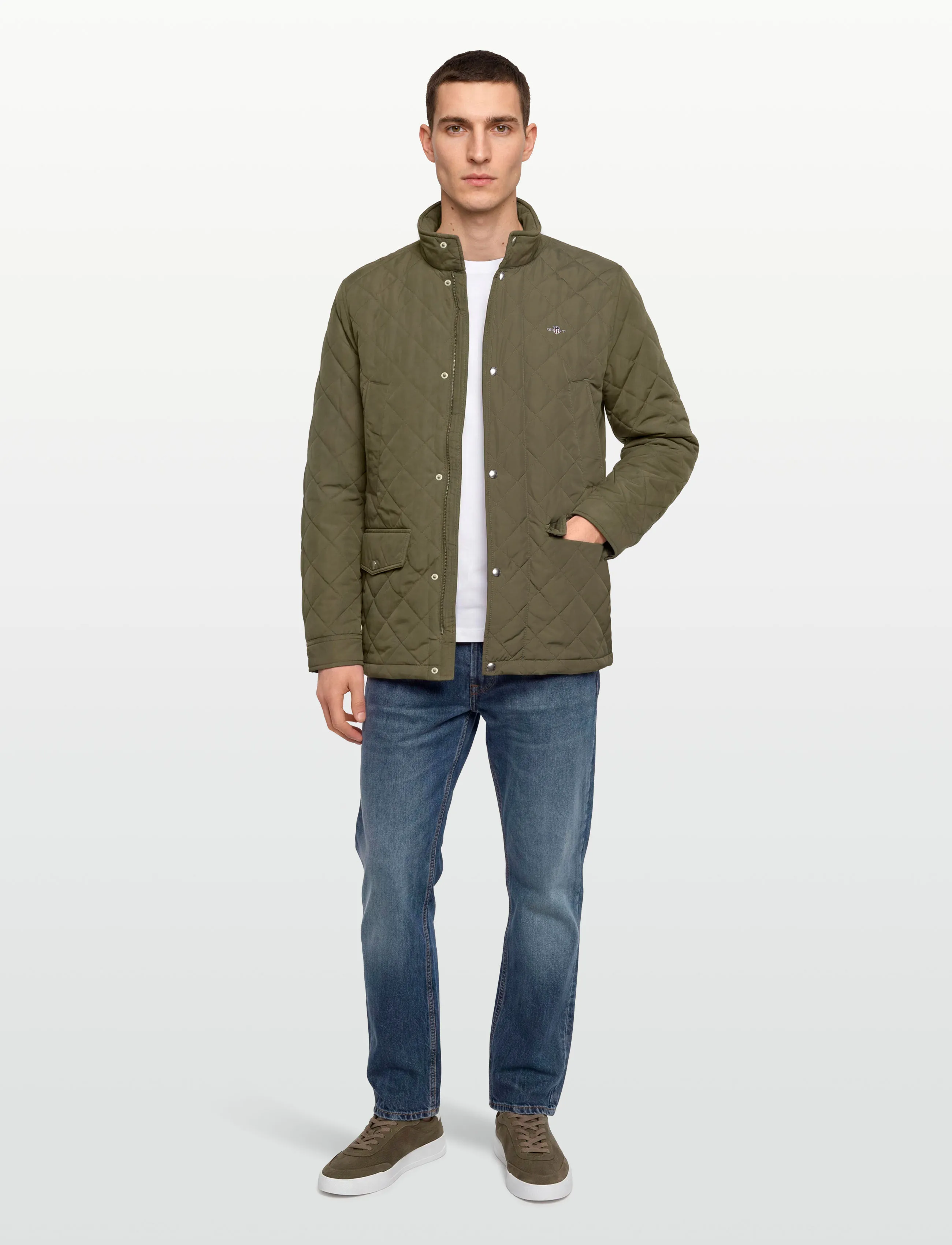 Gant Quilted Windcheater Mid Jacket, L, Jackets, Khakigrün - Männerswear