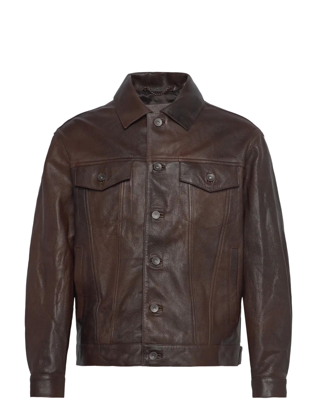 Gant LEATHER TRUCKER JACKET - Lederjacken - DEEP BROWN / brown
