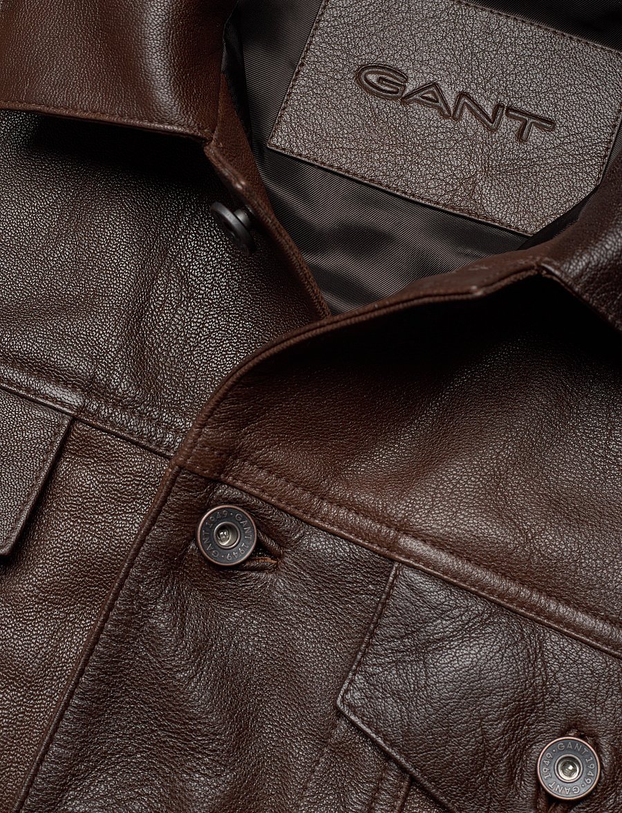 Gant - LEATHER TRUCKER JACKET - deep brown - 2