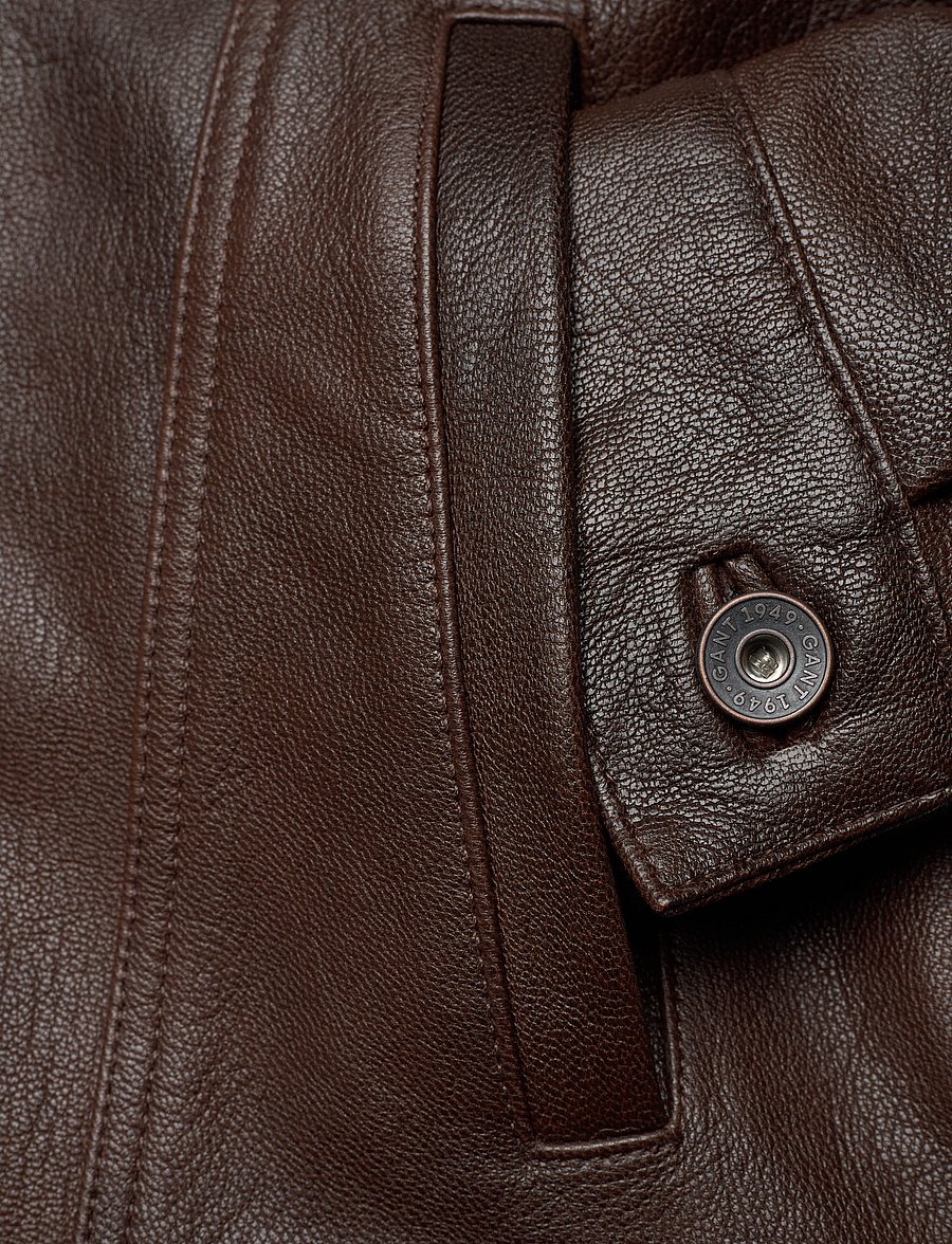 Gant - LEATHER TRUCKER JACKET - deep brown - 3