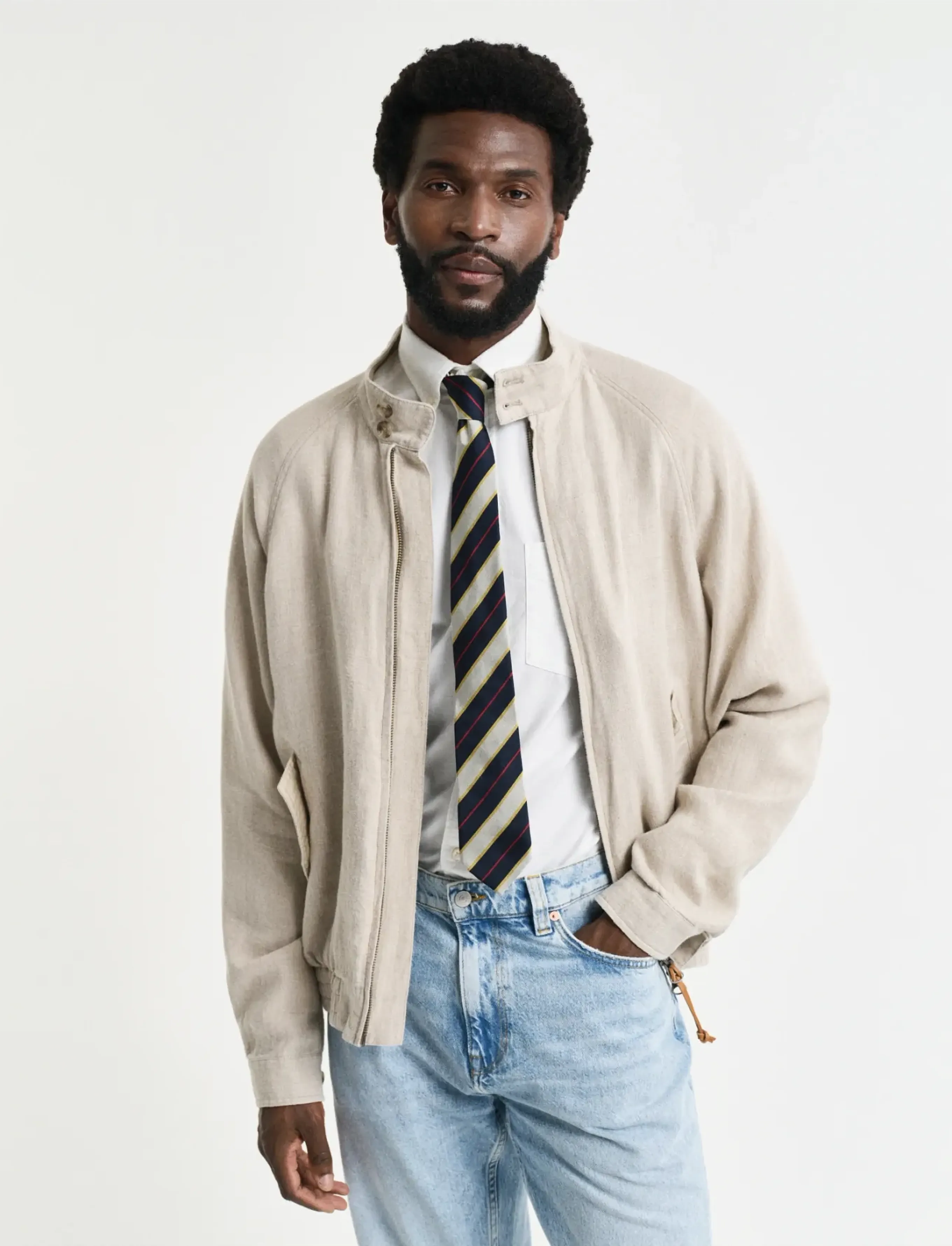 Gant Linen Harrington Jacket, M, Jackets, Beige - Light Männerswear