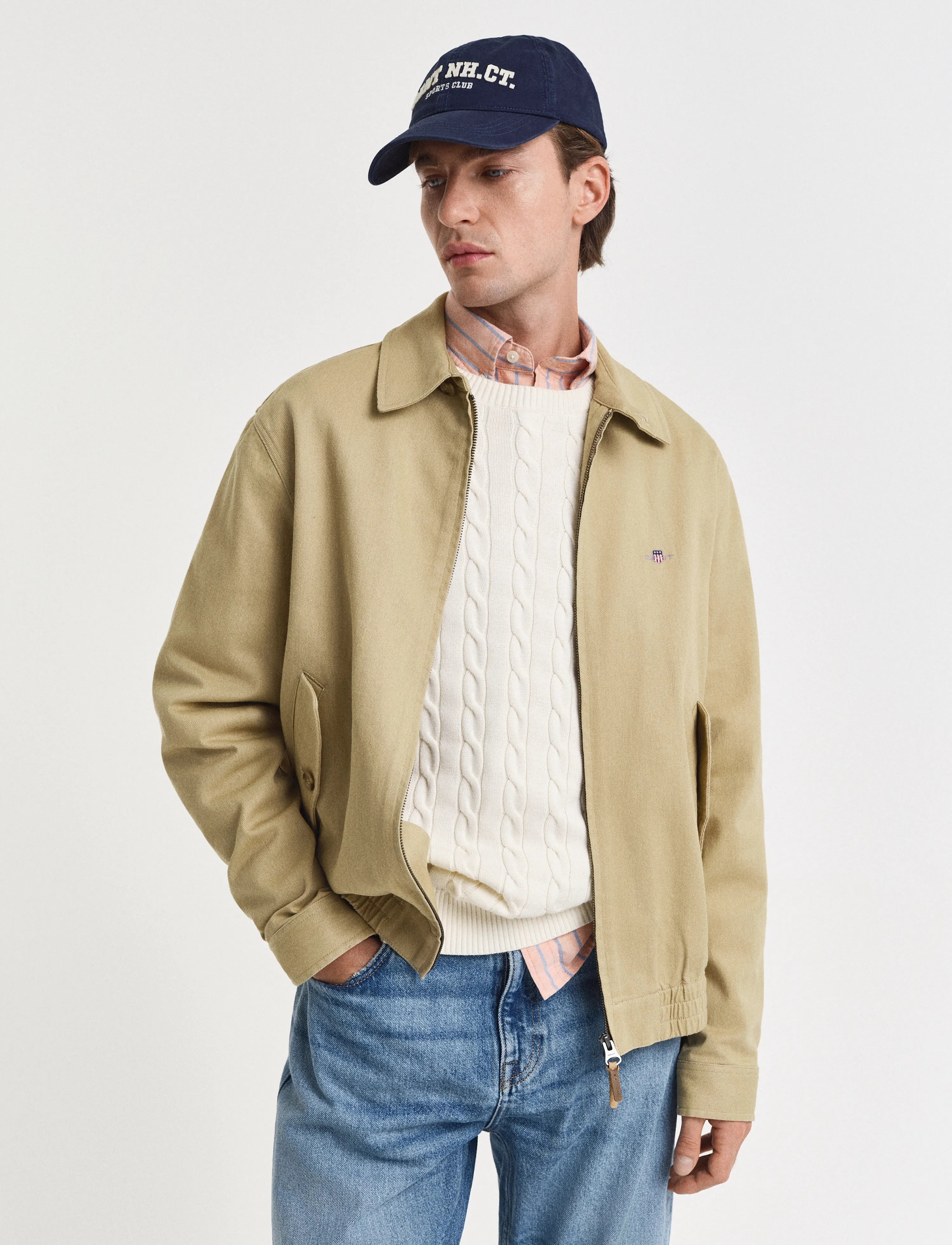 Gant Cotton Twill Jacket, Mænd, Harrington Jakke, Beige, Str: XXXL