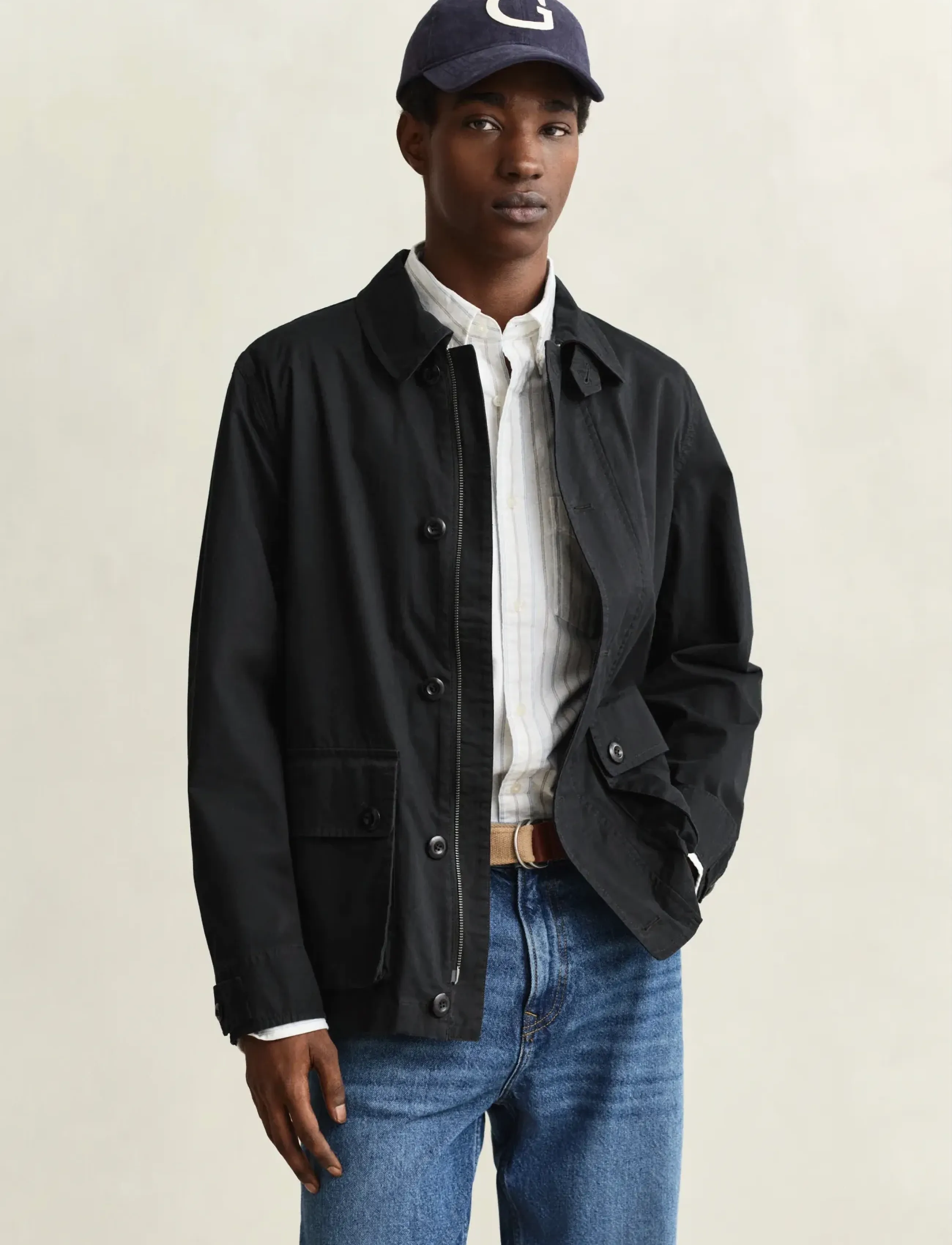 Gant Cotton Decker Jacket, Mænd, Utility Jakke, Sort, Str: XXL