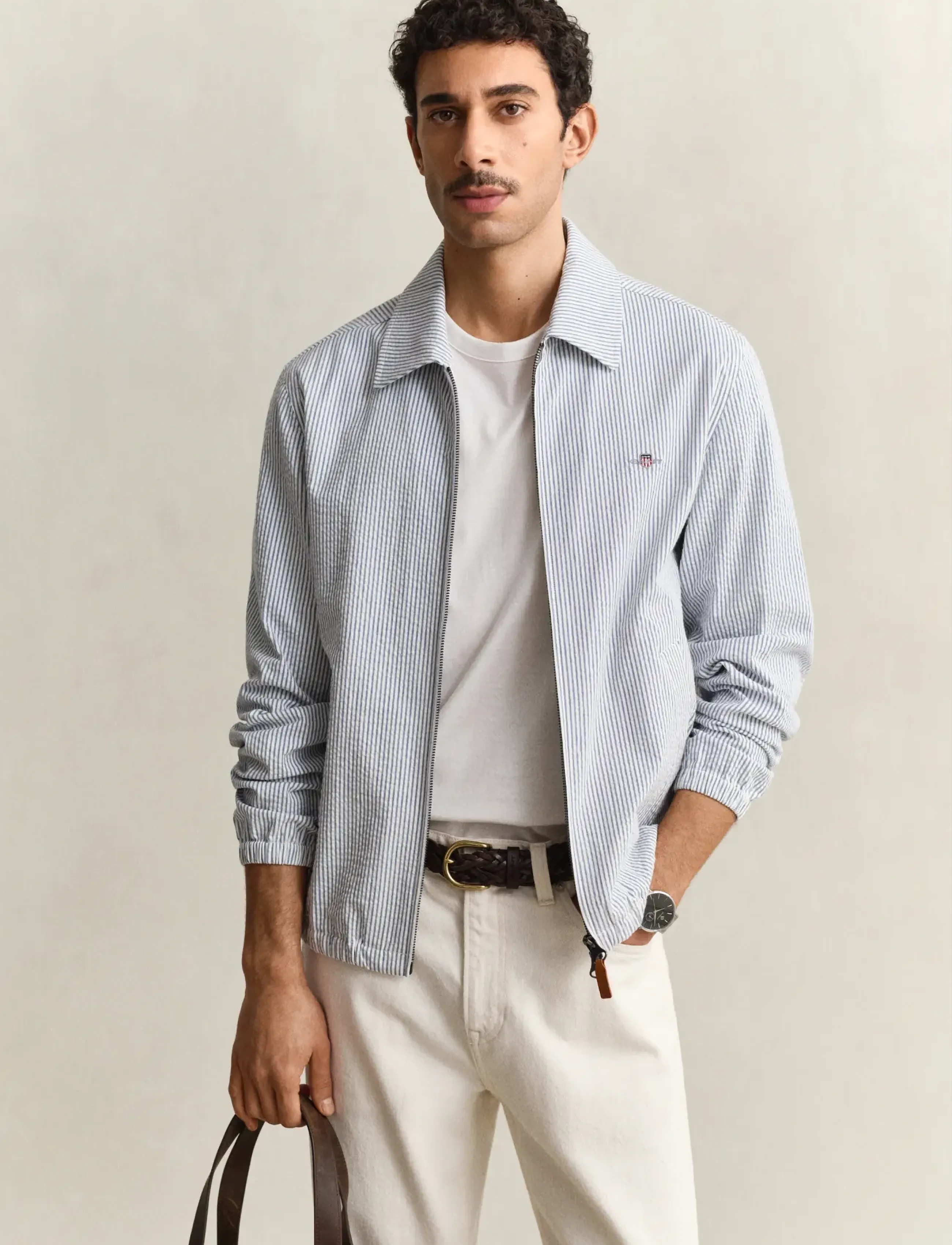 Gant Seersucker Windcheater Jacket, Mænd, Seersucker Vindjakke, Blå, Str: S