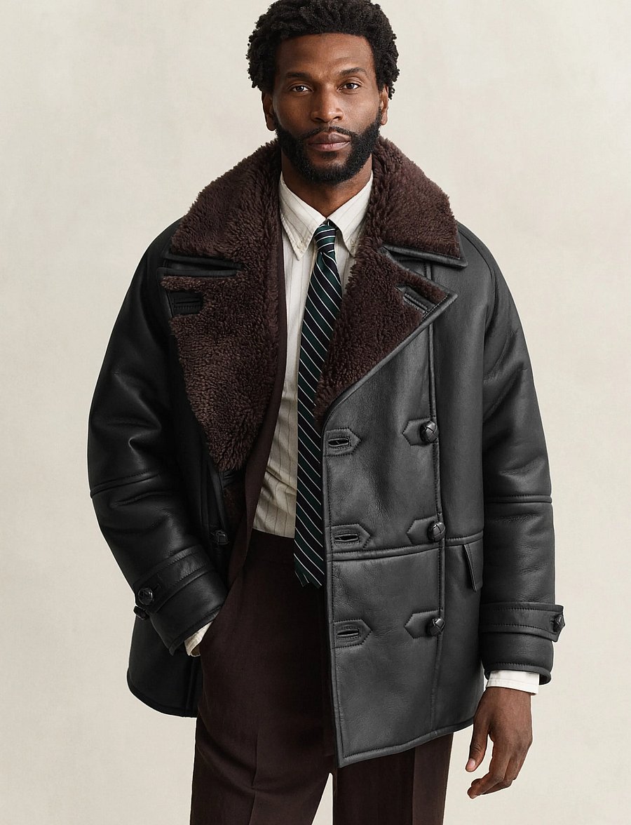 Gant - SHEARLING PEACOAT - herbstjacken - black - 0