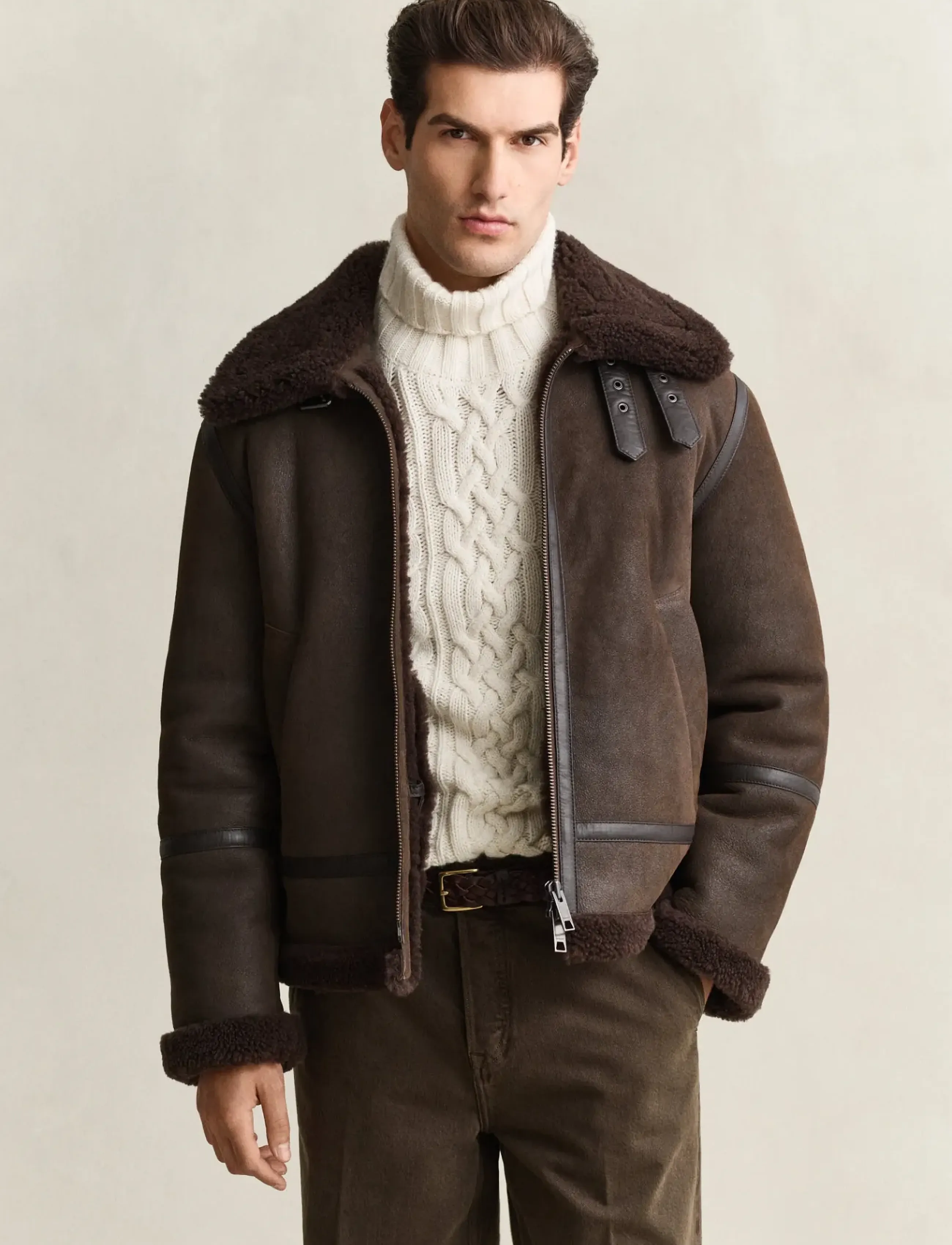 Gant CLASSIC SHEARLING JACKET - Neue Mode - BLACK BROWN / brown