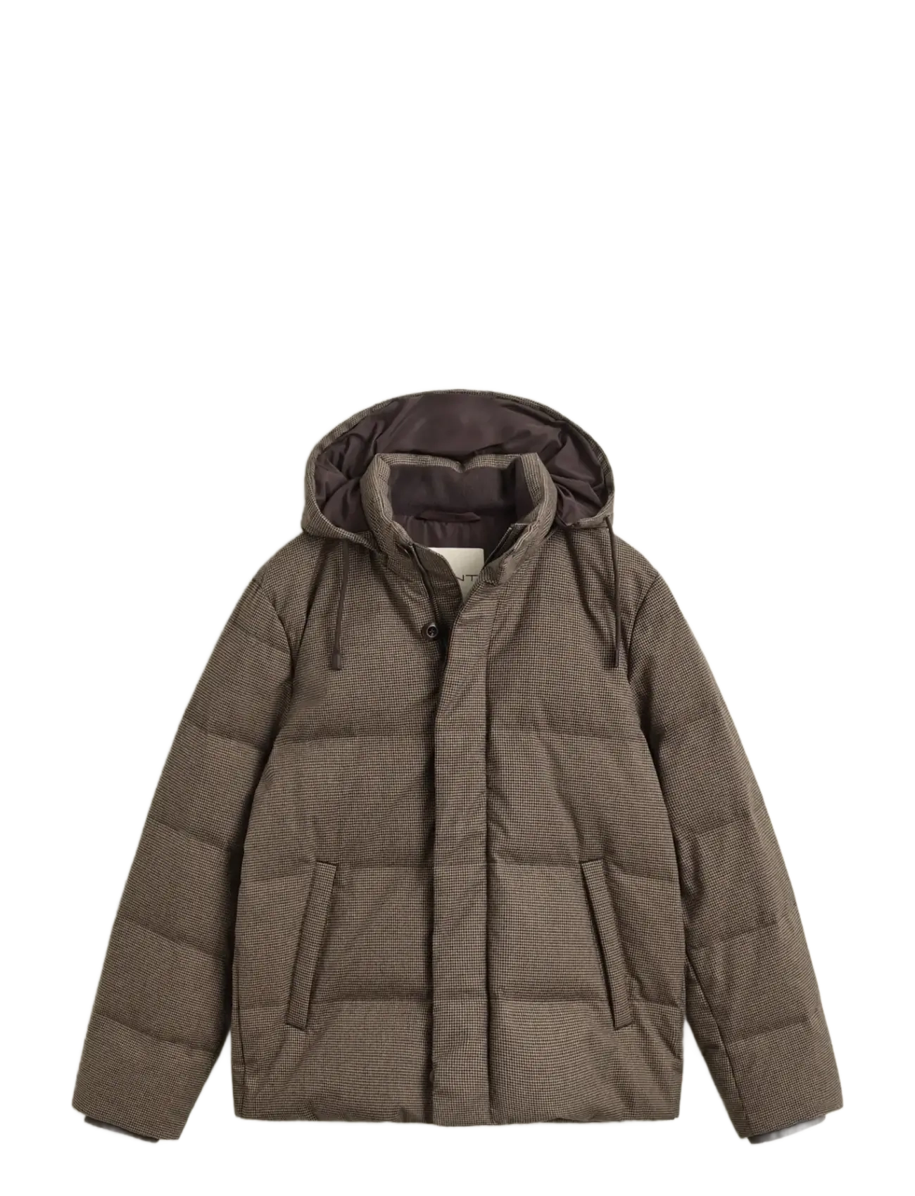 Gant Flannel Down Jacket, Mænd, Hætteklædt Flanell Dunjakke, Brun, Str: L
