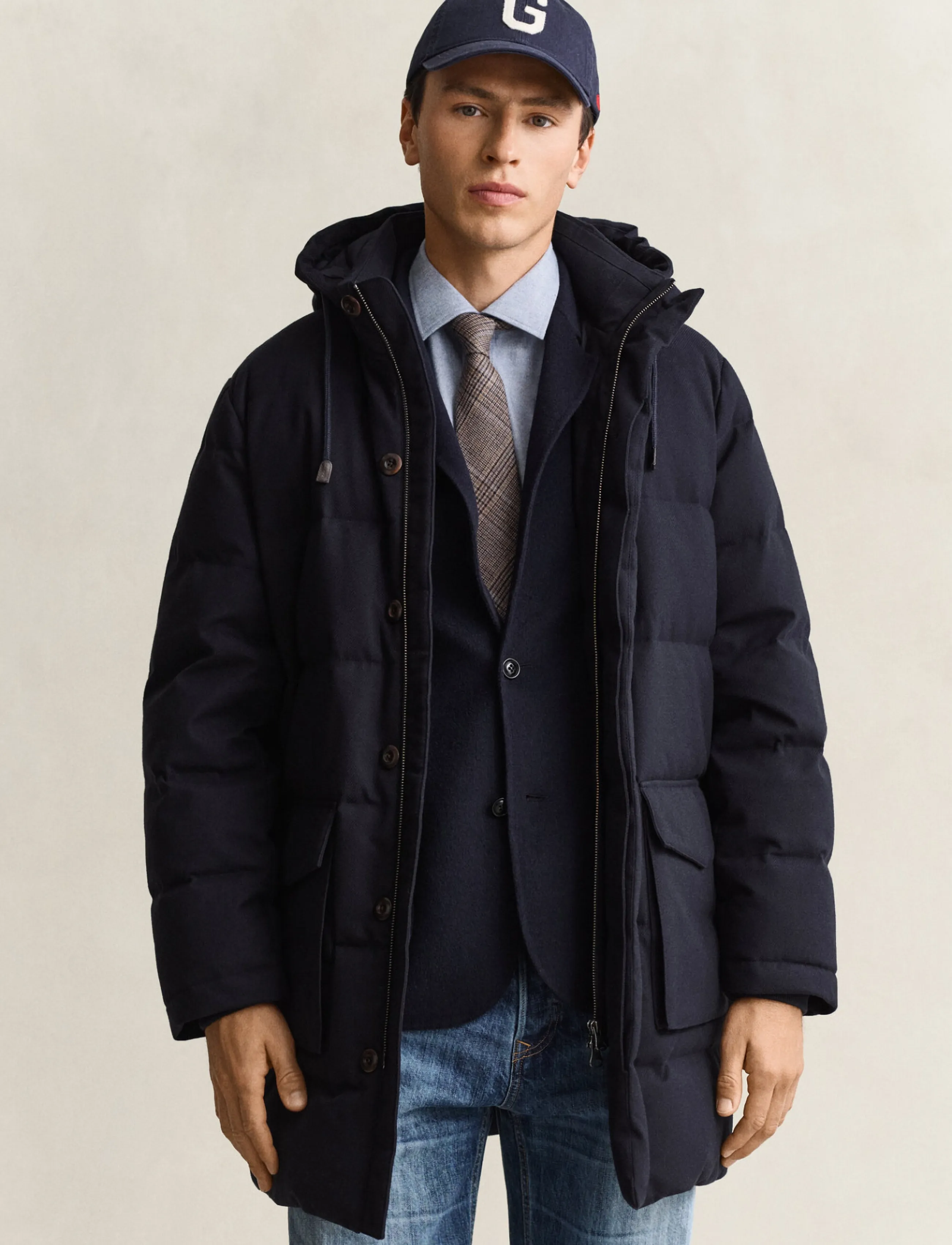 Gant FLANNEL DOWN MID LENGTH JKT - Shoppa efter tillfälle - EVENING BLUE / navy