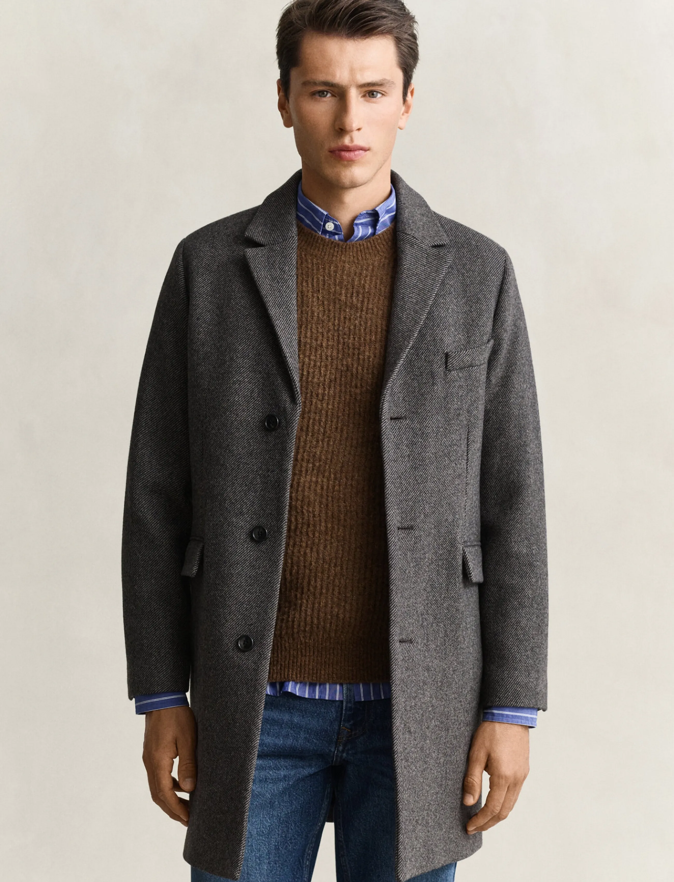 Gant CLASSIC TWO-TONE WOOL COAT - Clothing - BLACK GREY / grey