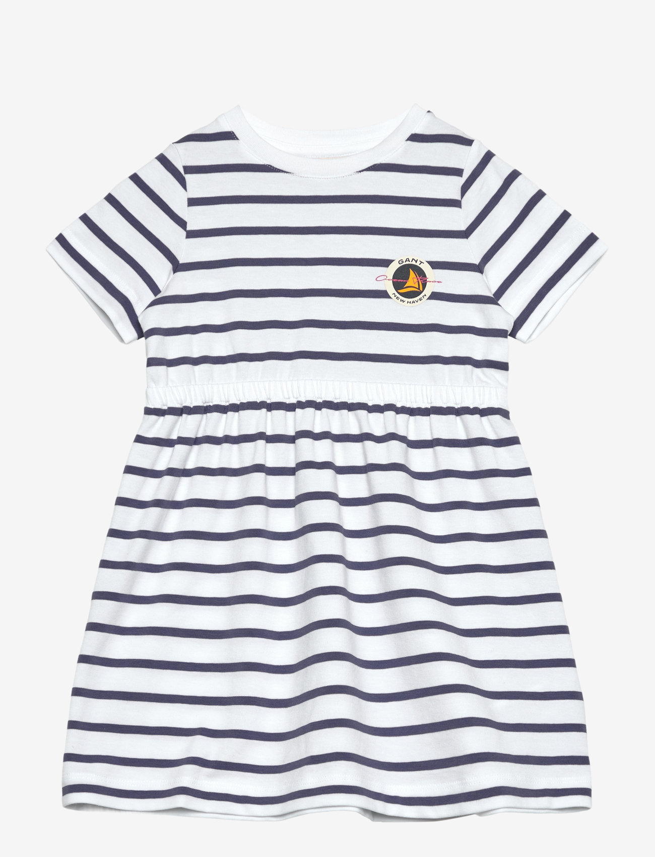 GANT - STRIPED T-SHIRT DRESS - sukienki codzienne z krótkim rękawem - dusty navy - 0