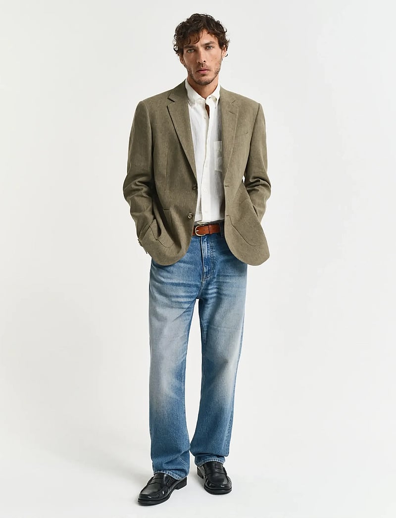 GANT - SLIM COT/LINEN SUIT JACKET - einreiher - dried clay - 5