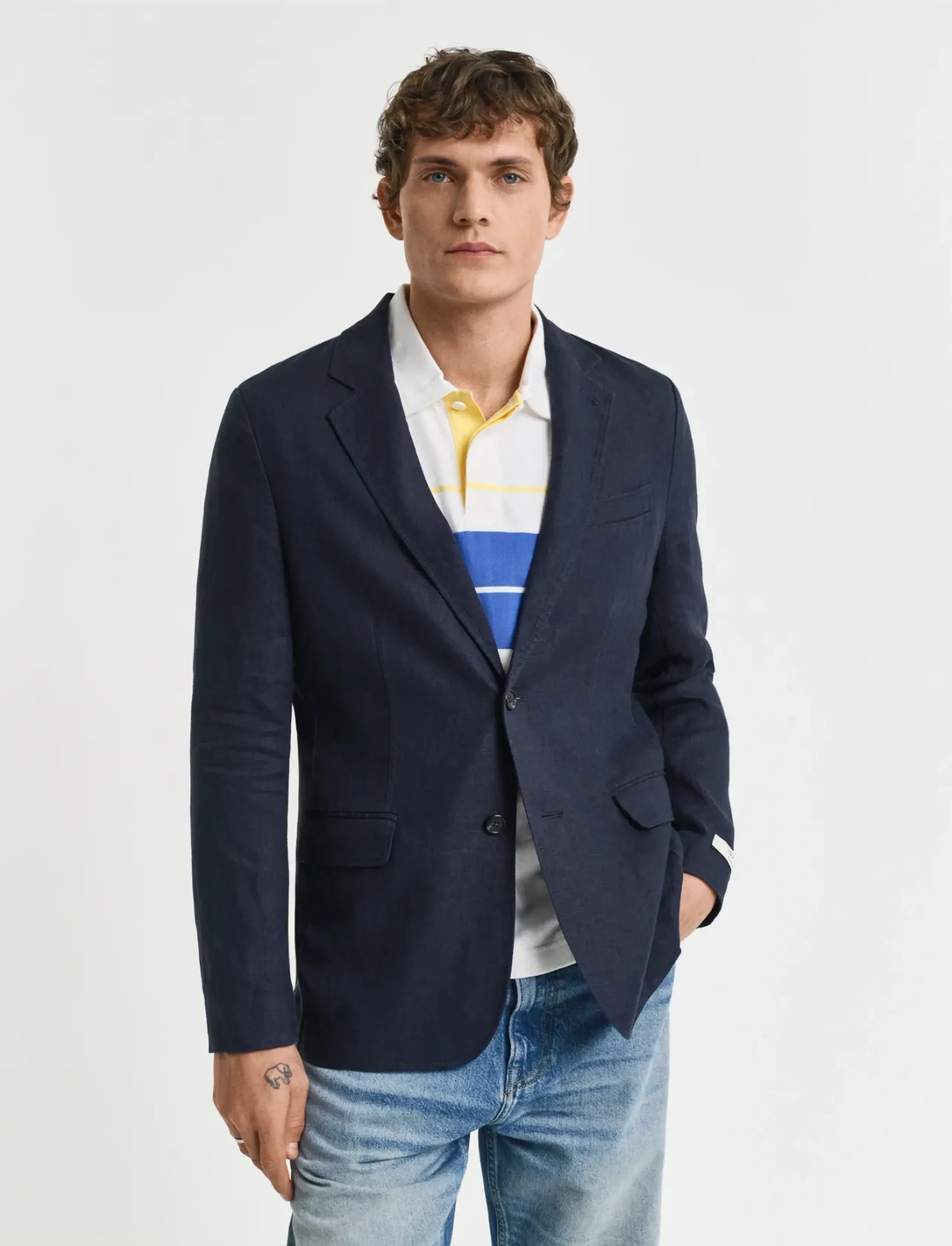 GANT REG GMNT DYE LINEN BLAZER - Festtøj - EVENING BLUE / navy