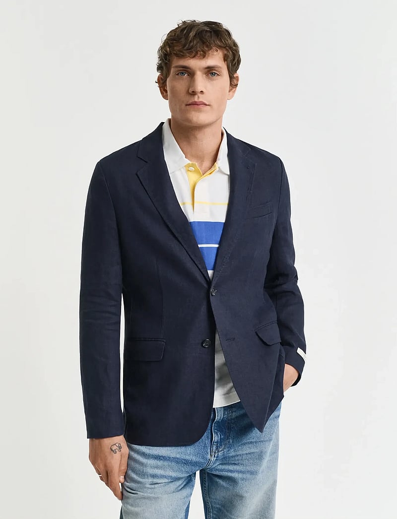 GANT - REG GMNT DYE LINEN BLAZER - enkeltradede blazere - evening blue - 0