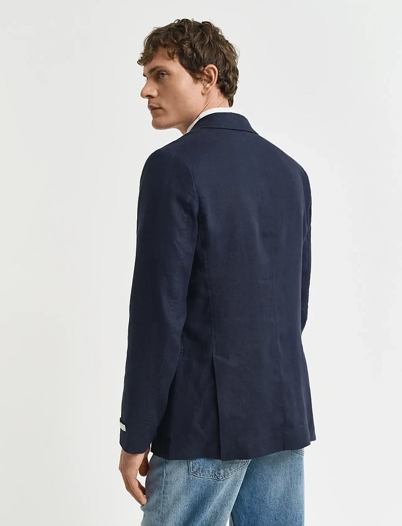 GANT - REG GMNT DYE LINEN BLAZER - enkeltradede blazere - evening blue - 3