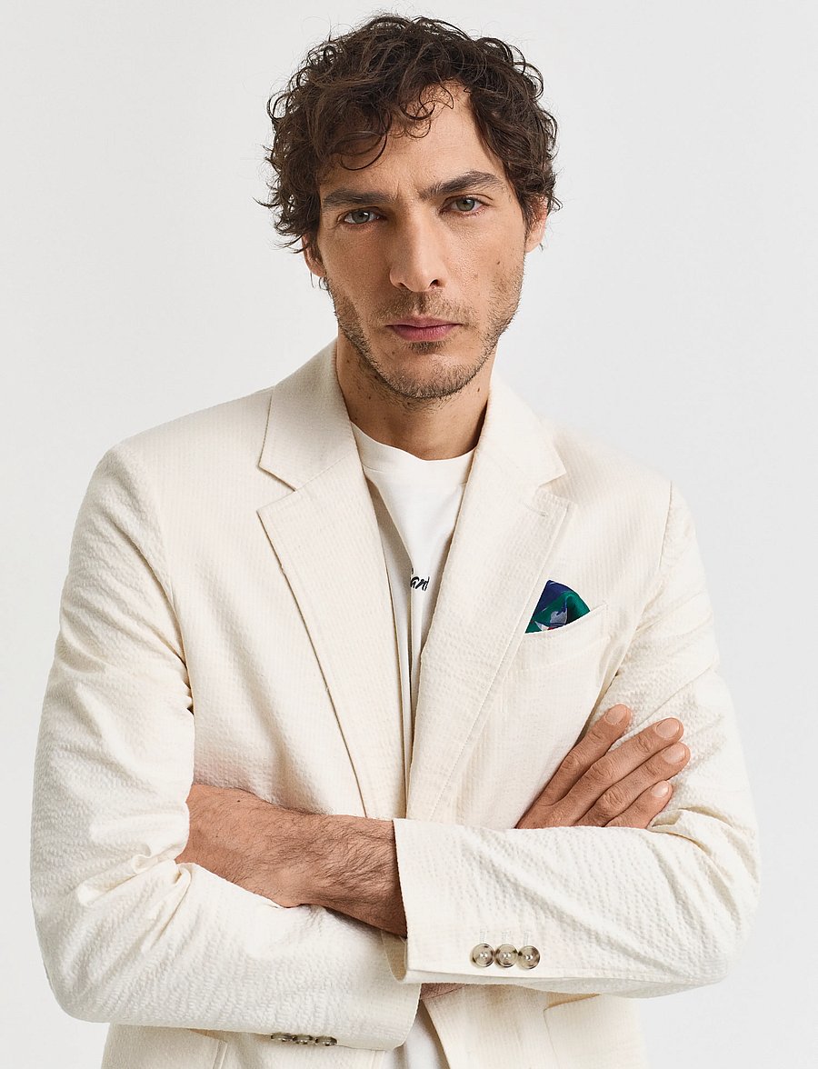 Gant - SLIM SEERSUCKER SUIT JACKET - enkeltradede blazere - cream - 4
