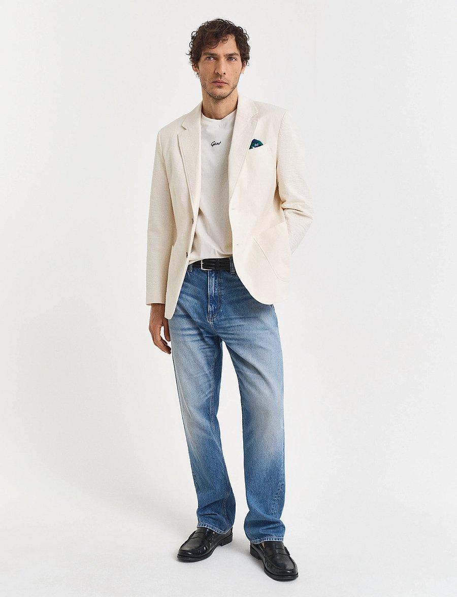 Gant - SLIM SEERSUCKER SUIT JACKET - enkeltradede blazere - cream - 5