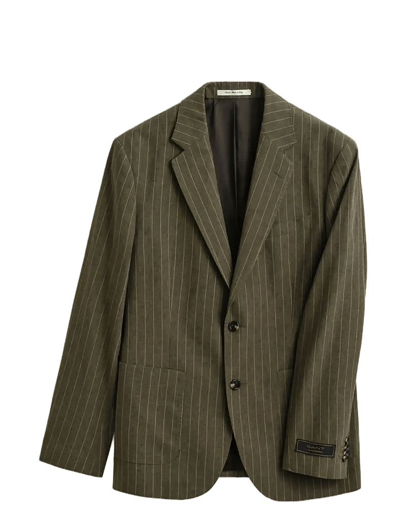 GANT - COT/LINEN PINSTRIPE SUIT JACKET - vienaeiliai švarkai - rich brown - 1