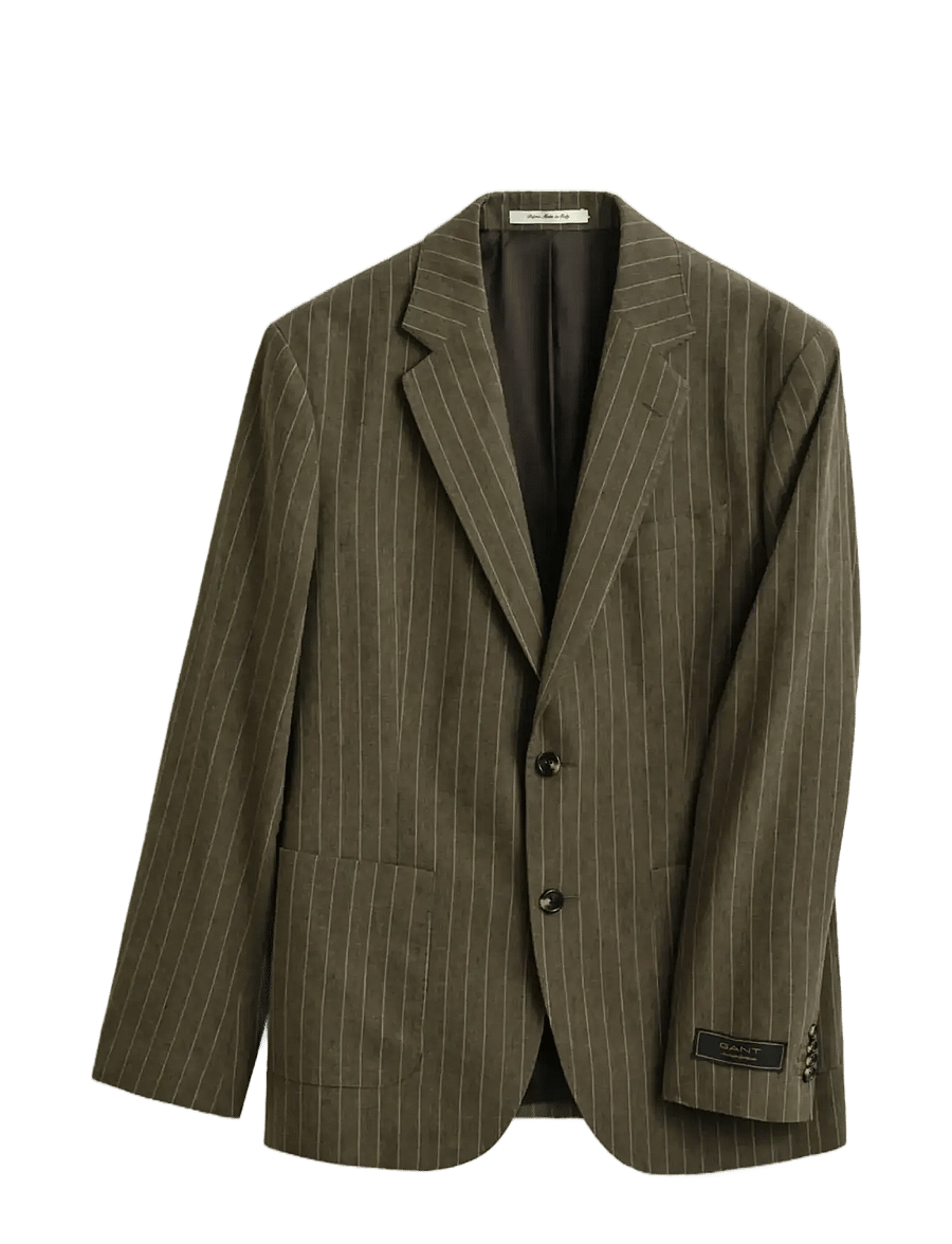Gant - COT/LINEN PINSTRIPE SUIT JACKET - Ühe rinnatisega pintsakud - rich brown - 1