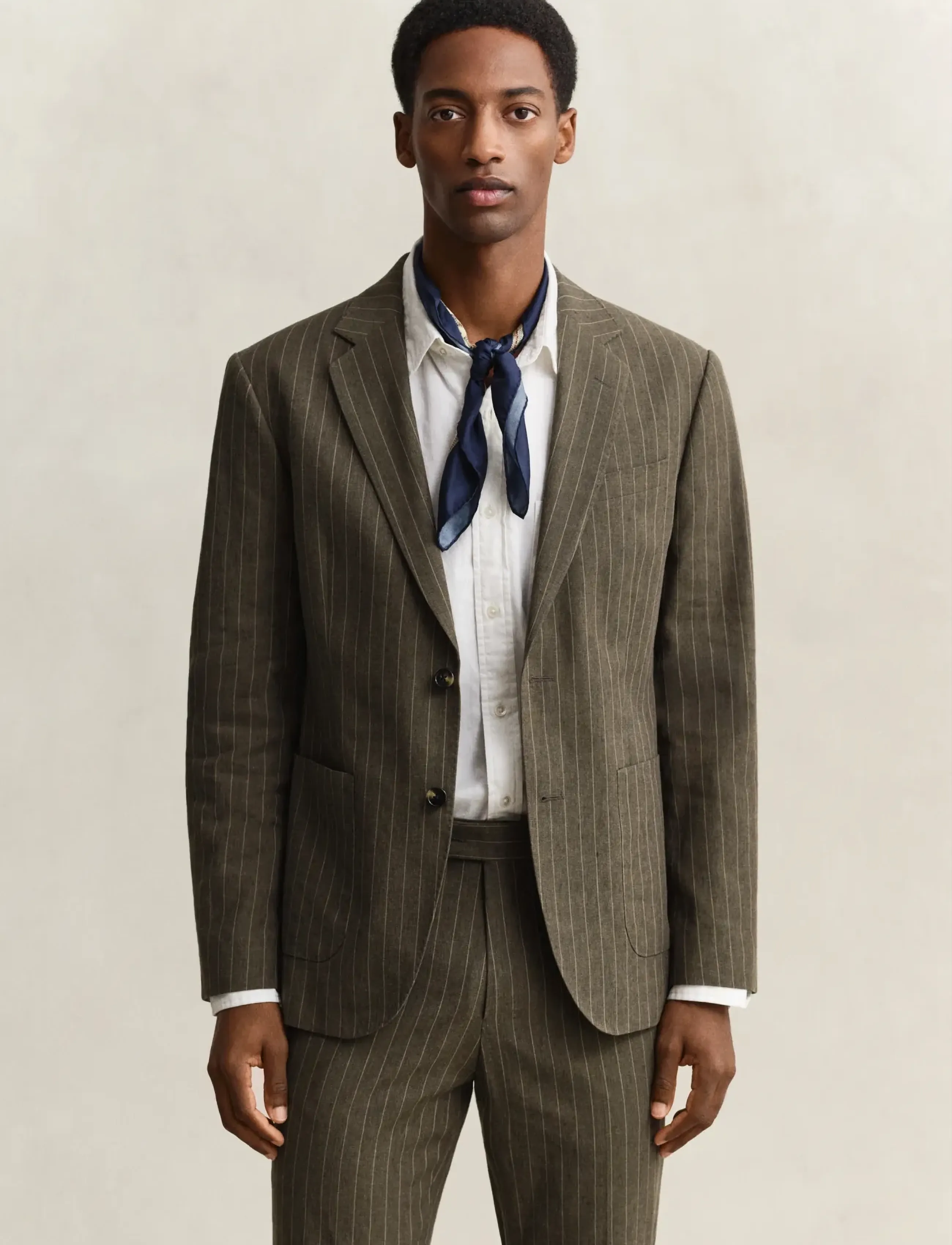 Gant COT/LINEN PINSTRIPE SUIT JACKET - Preppy - RICH BROWN / khaki/green