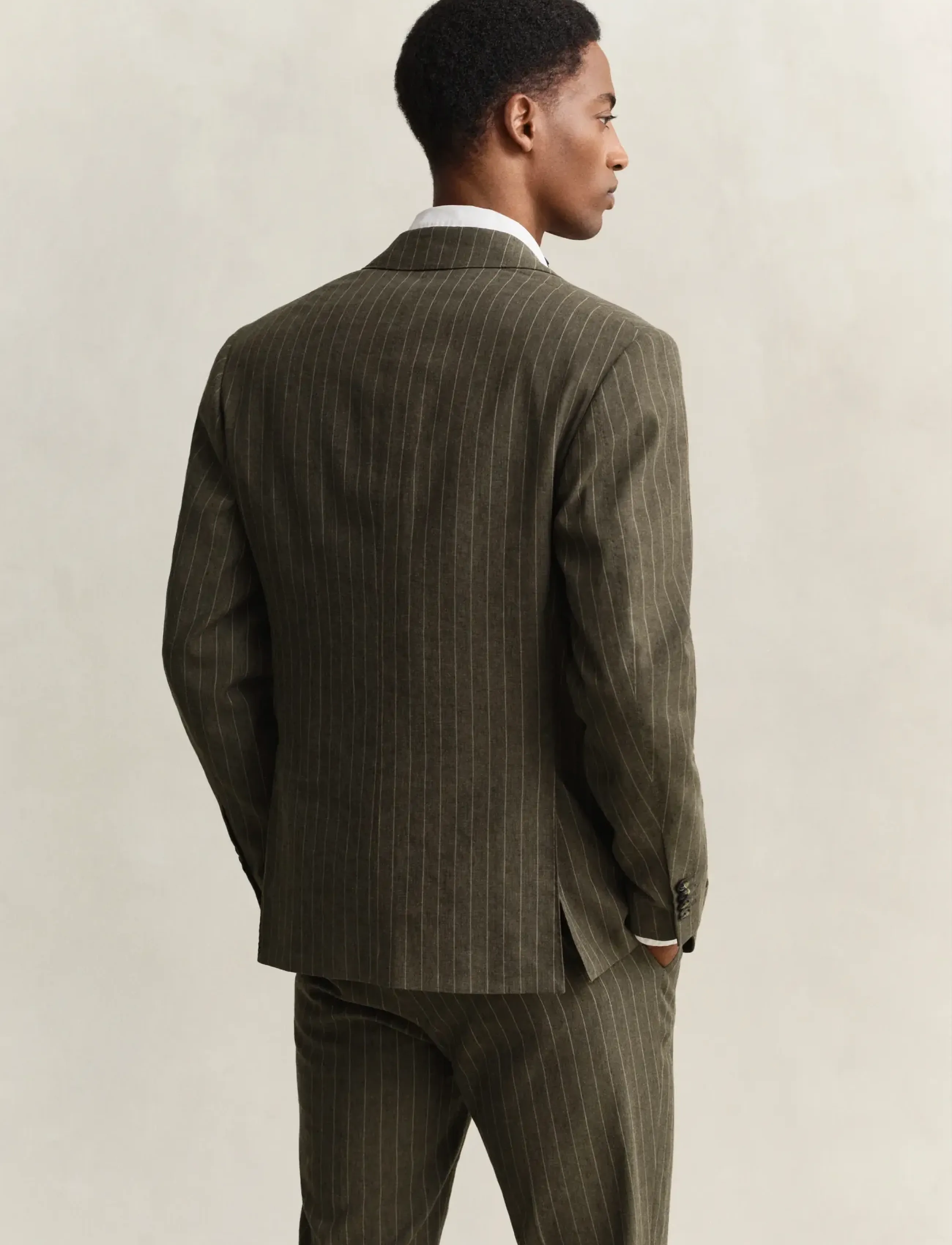 Gant - COT/LINEN PINSTRIPE SUIT JACKET - Ühe rinnatisega pintsakud - rich brown - 2