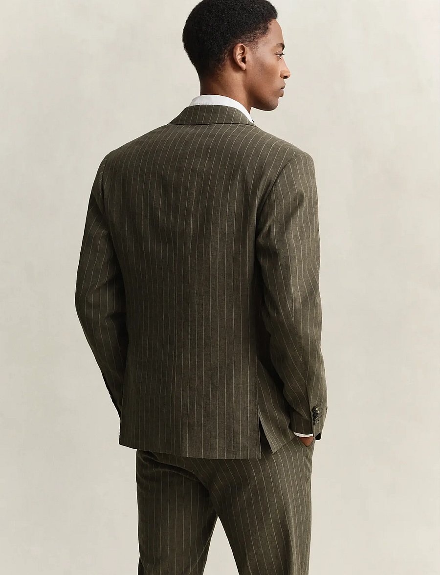 Gant - COT/LINEN PINSTRIPE SUIT JACKET - Ühe rinnatisega pintsakud - rich brown - 2