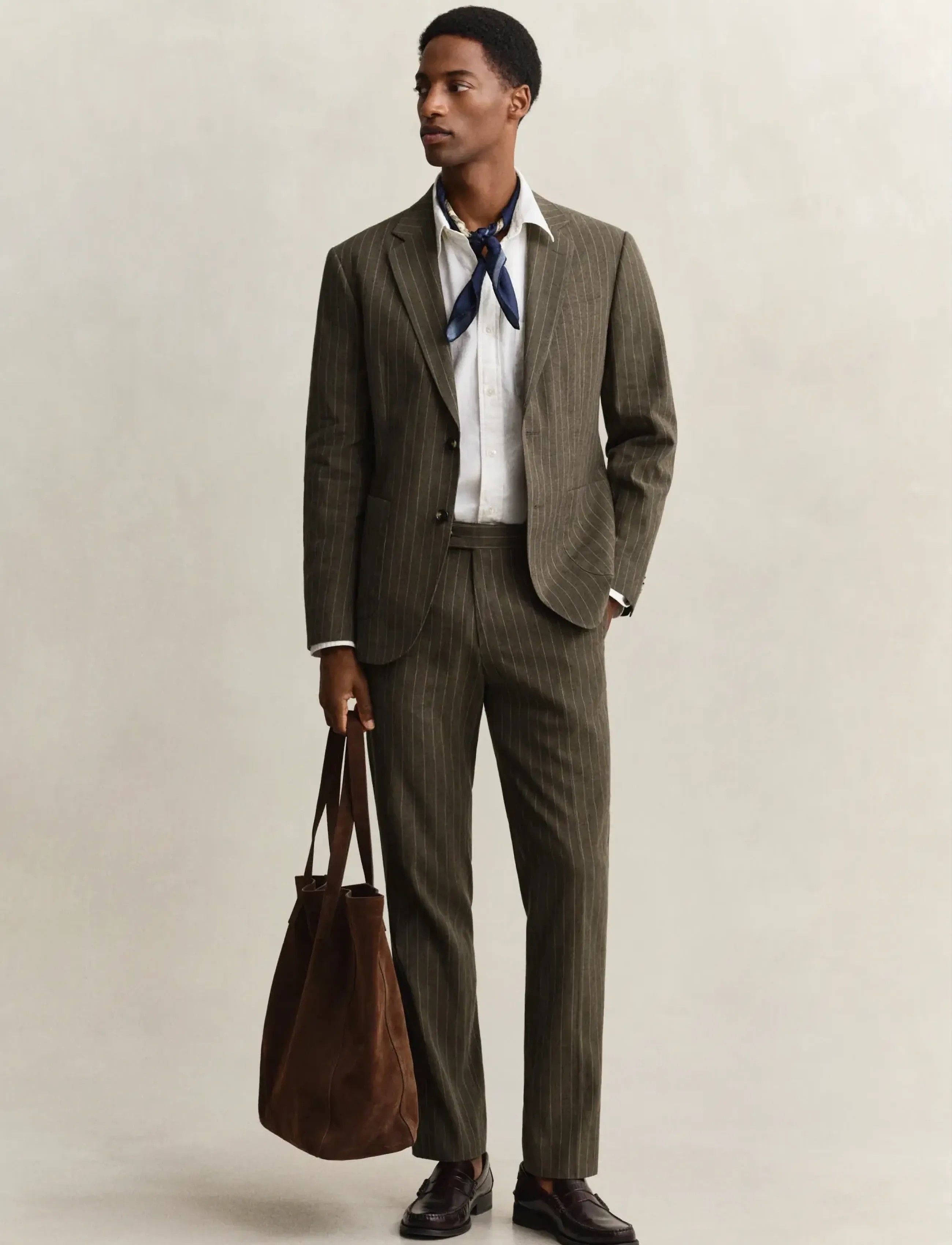 Gant - COT/LINEN PINSTRIPE SUIT JACKET - Ühe rinnatisega pintsakud - rich brown - 4