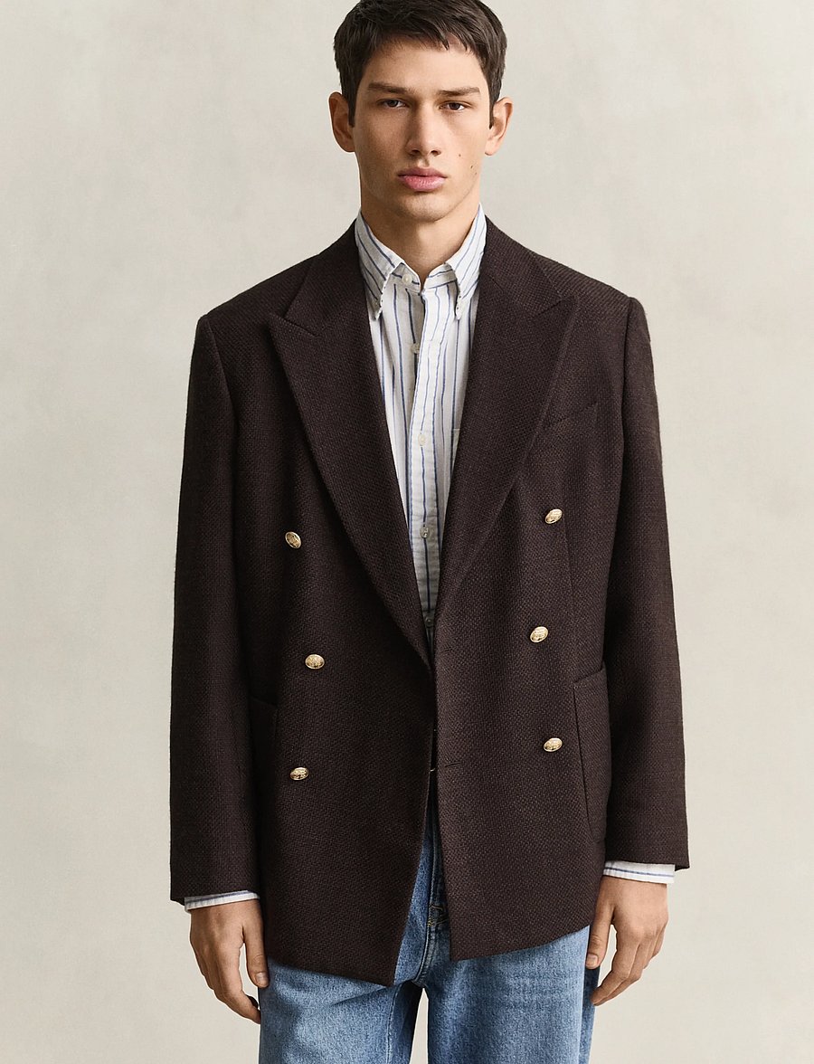 Gant - WOOL TEXTURED CLUB BLAZER - zweireiher - black brown - 0