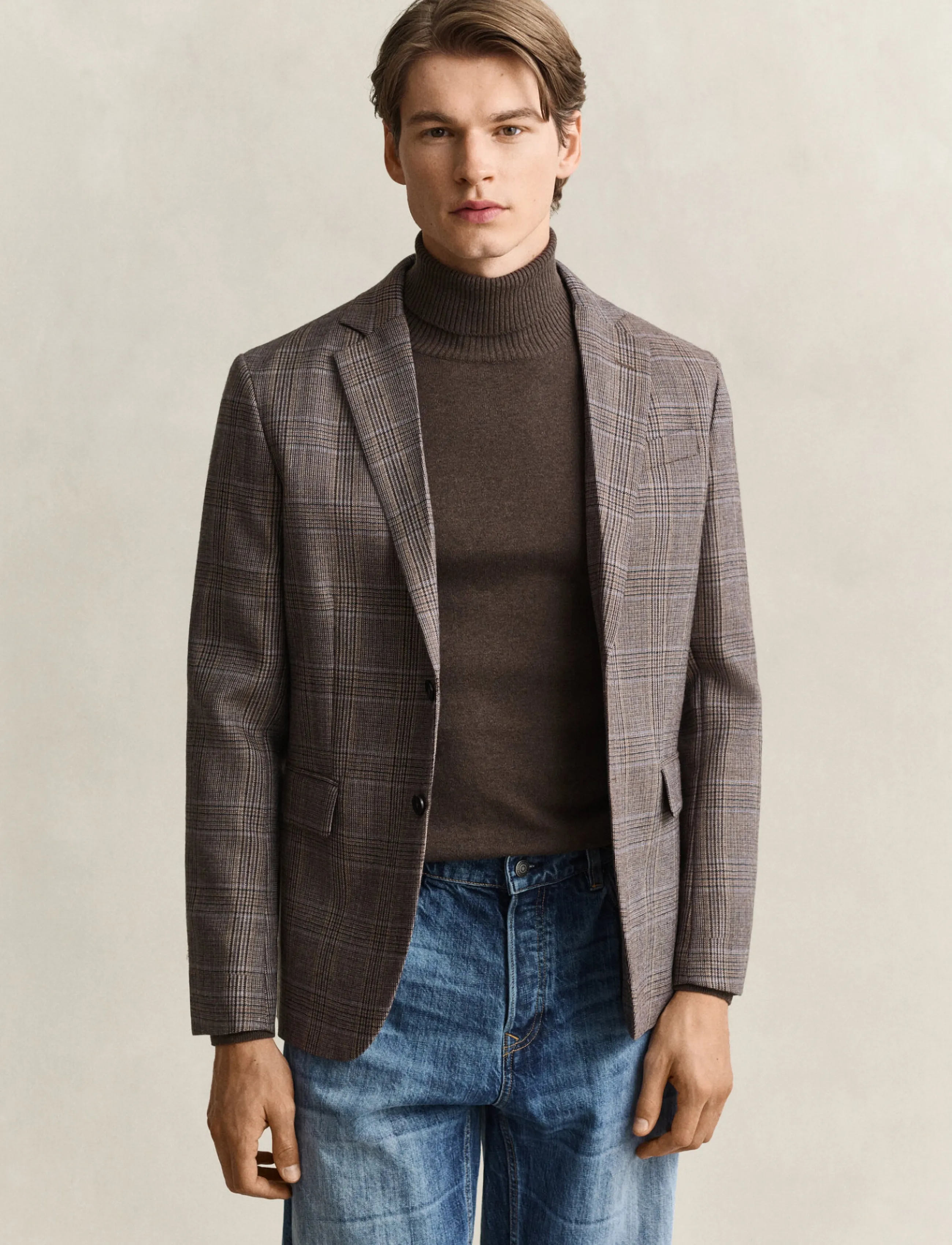 Gant WOOL CHECK SUIT JACKET - Preppy - LIGHT TAUPE / beige