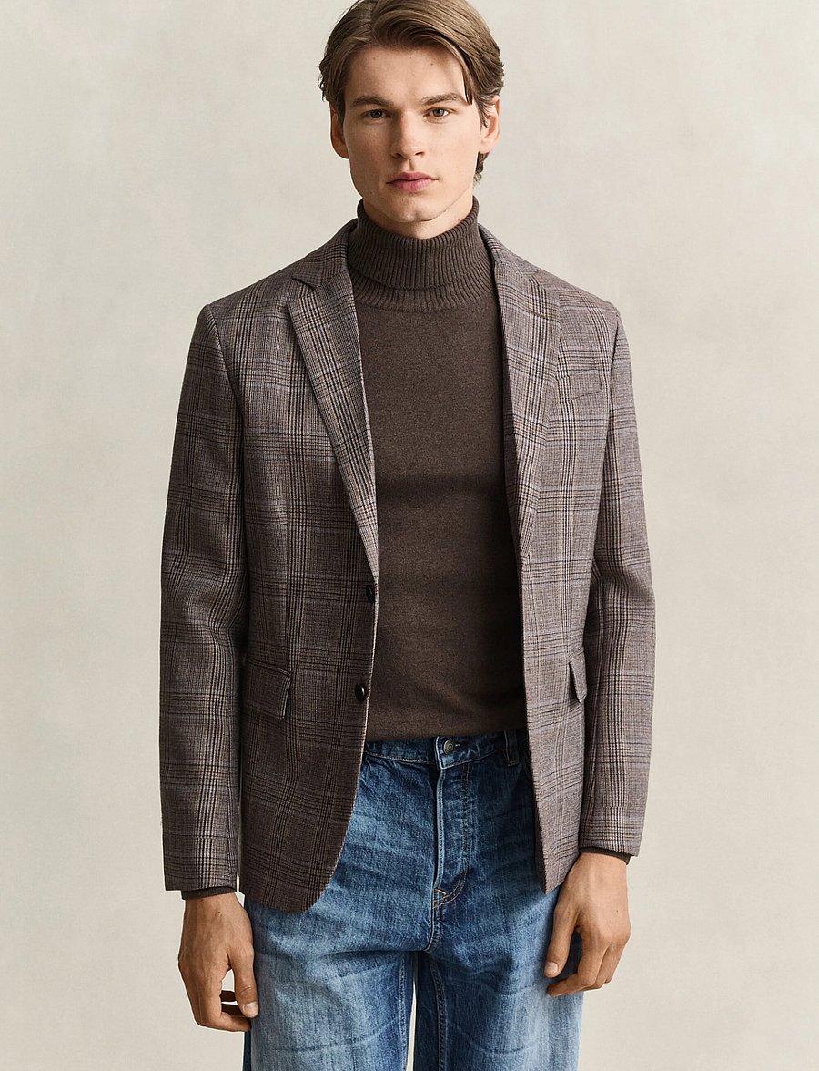 Gant - WOOL CHECK SUIT JACKET - single breasted blazers - light taupe - 0